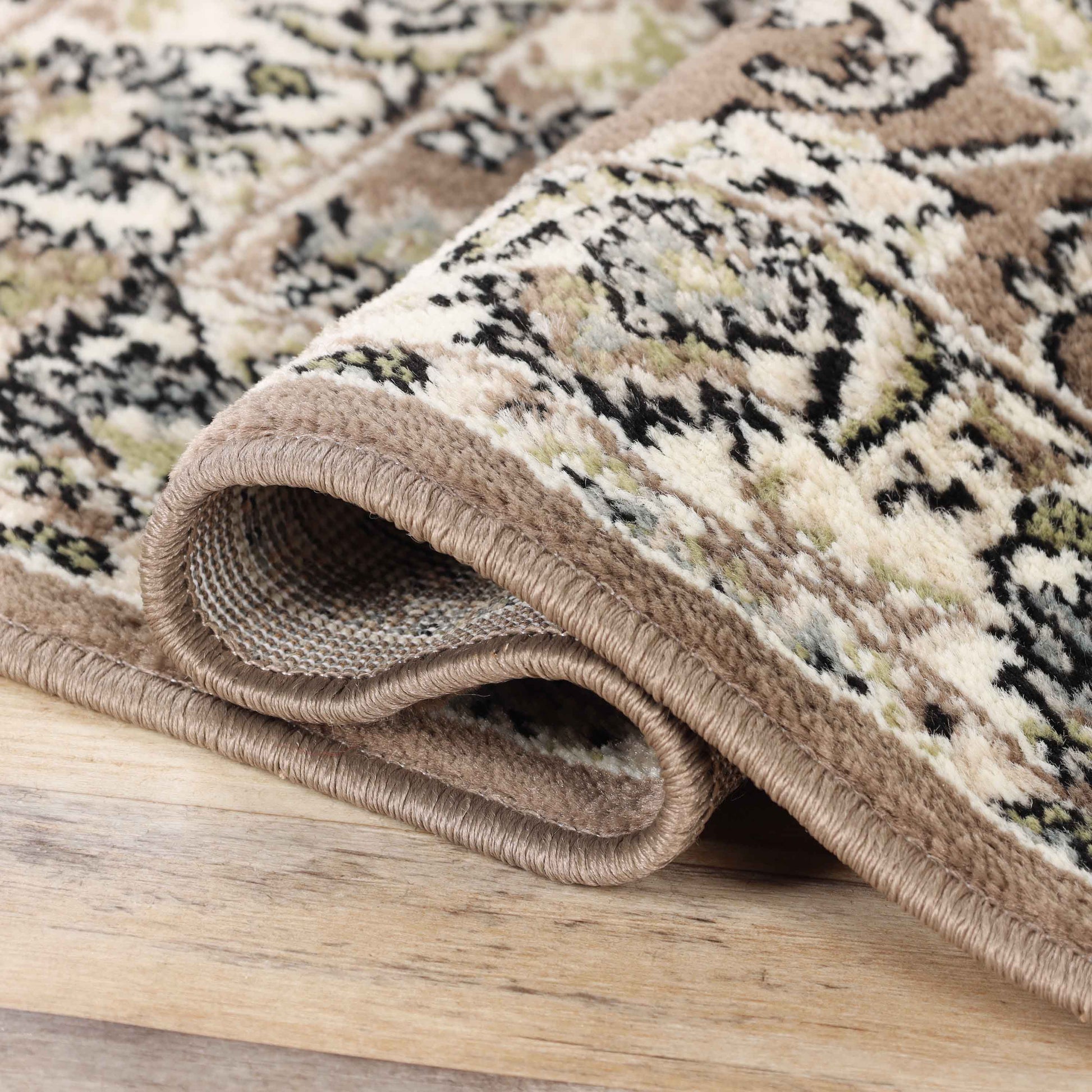 Lille Elegant Floral Indoor Area Rug or Runner Rug Or Door Mat - Brown