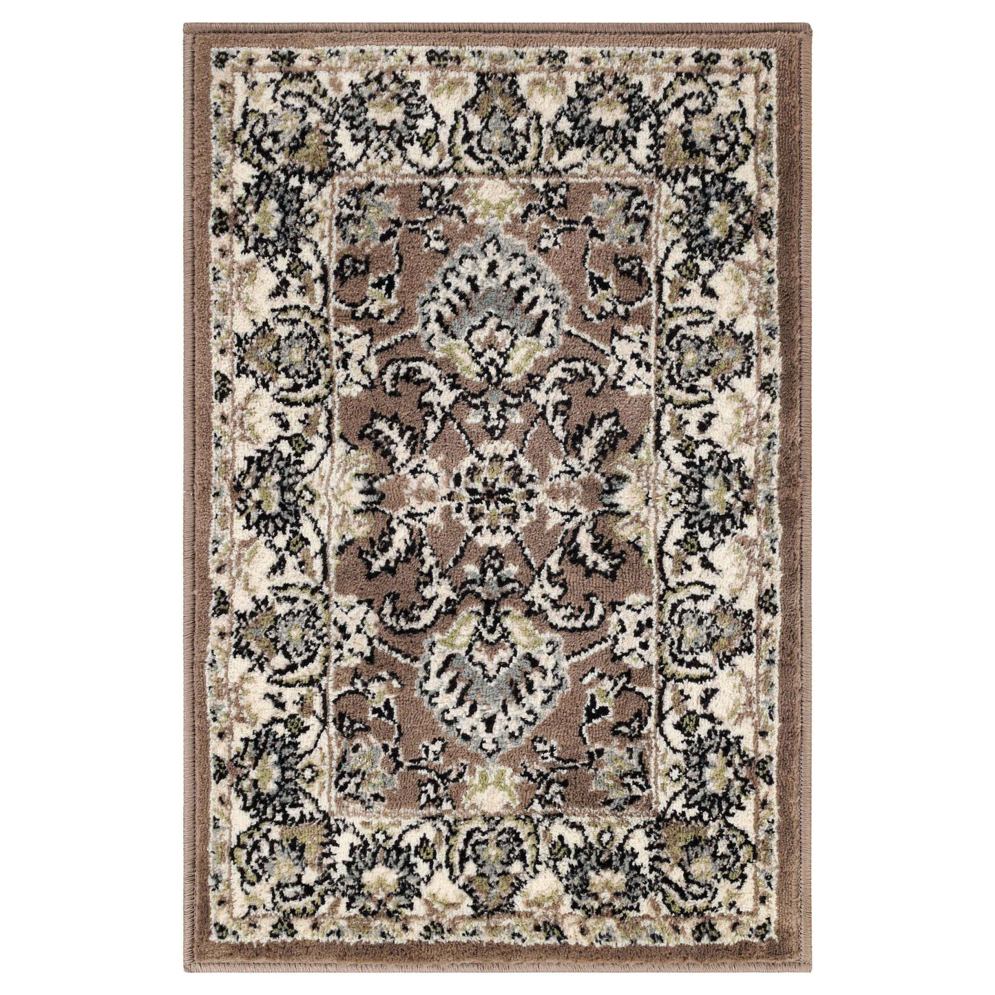 Lille Elegant Floral Indoor Area Rug or Runner Rug Or Door Mat - Brown