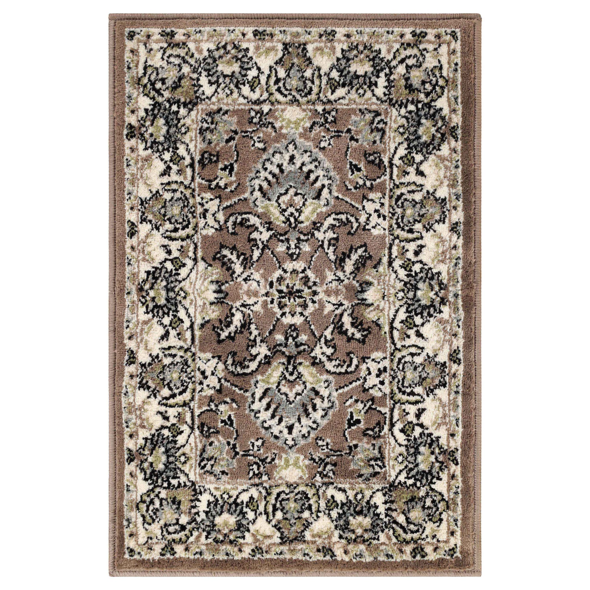 Lille Elegant Floral Indoor Area Rug or Runner Rug Or Door Mat - Brown
