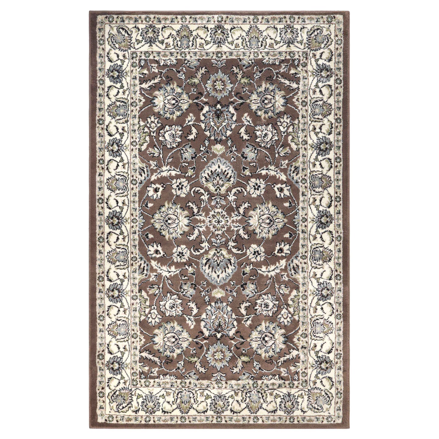 Lille Elegant Floral Indoor Area Rug or Runner Rug Or Door Mat - Brown