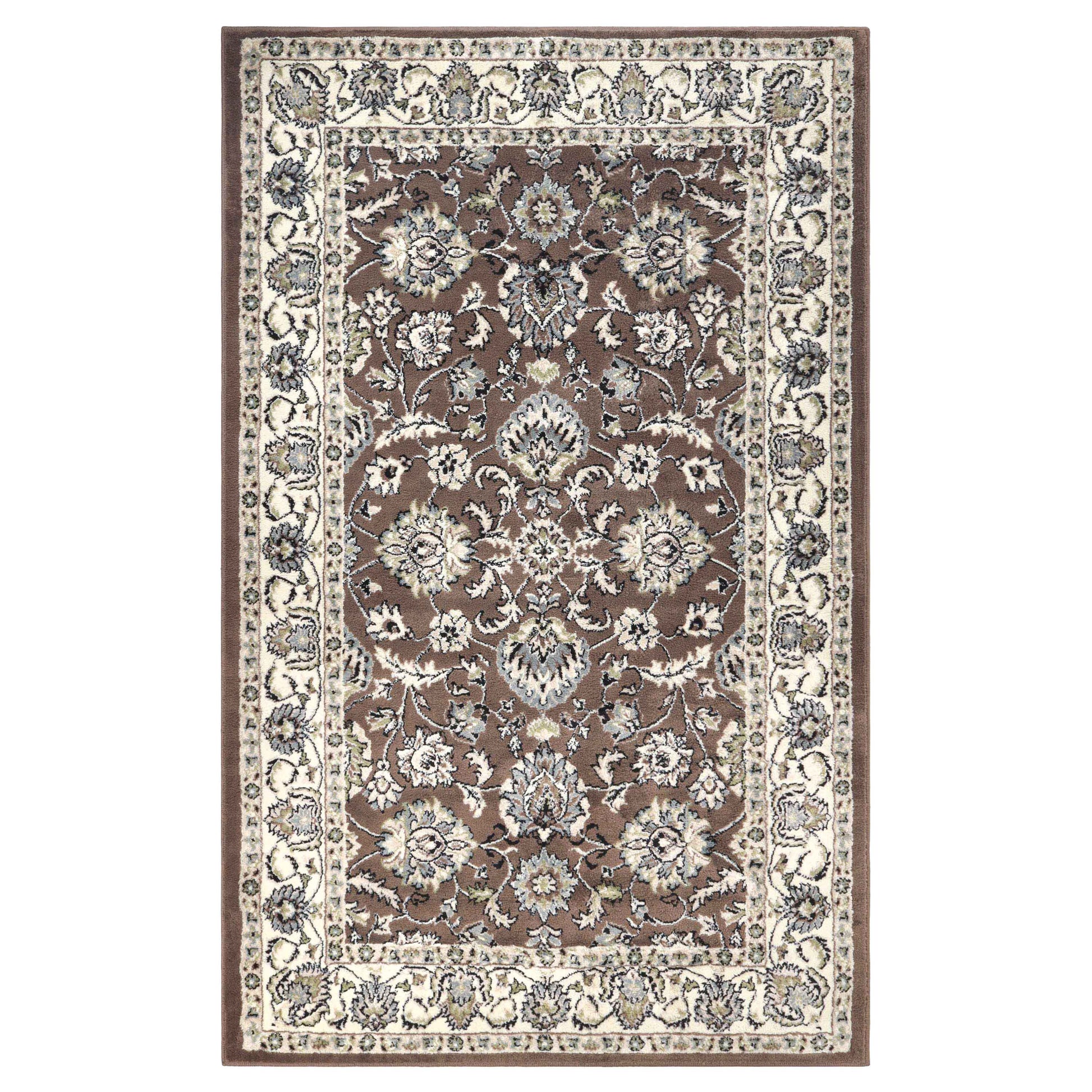 Lille Elegant Floral Indoor Area Rug or Runner Rug Or Door Mat - Brown