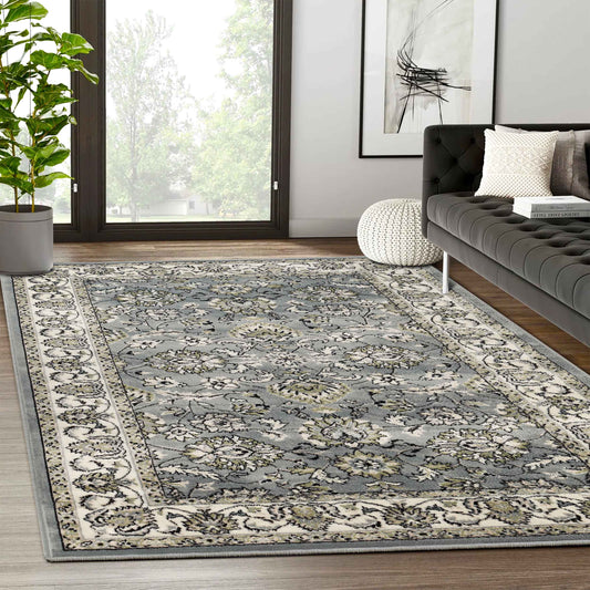 Lille Elegant Floral Indoor Area Rug or Runner Rug Or Door Mat - Cream