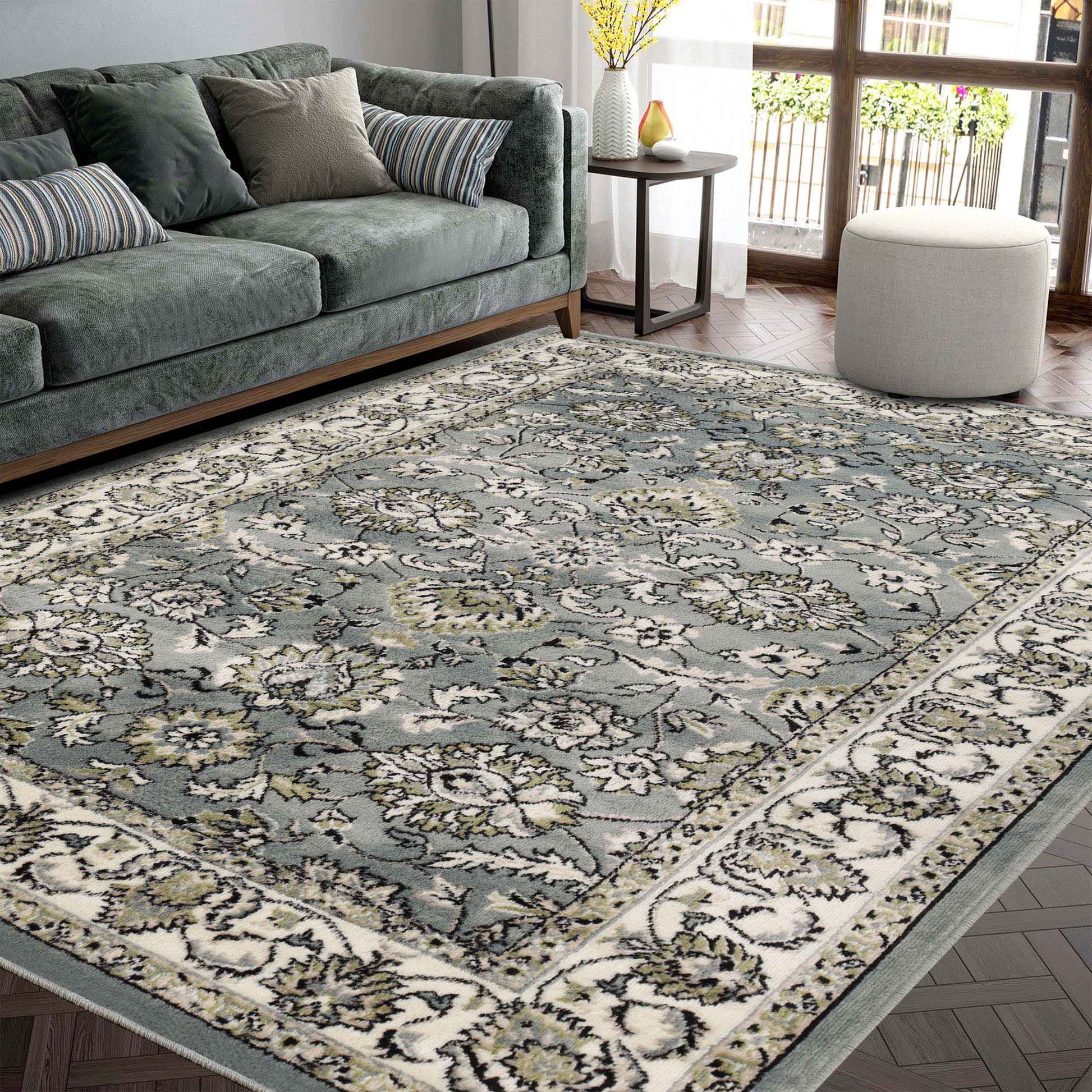 Lille Elegant Floral Indoor Area Rug or Runner Rug Or Door Mat - Cream