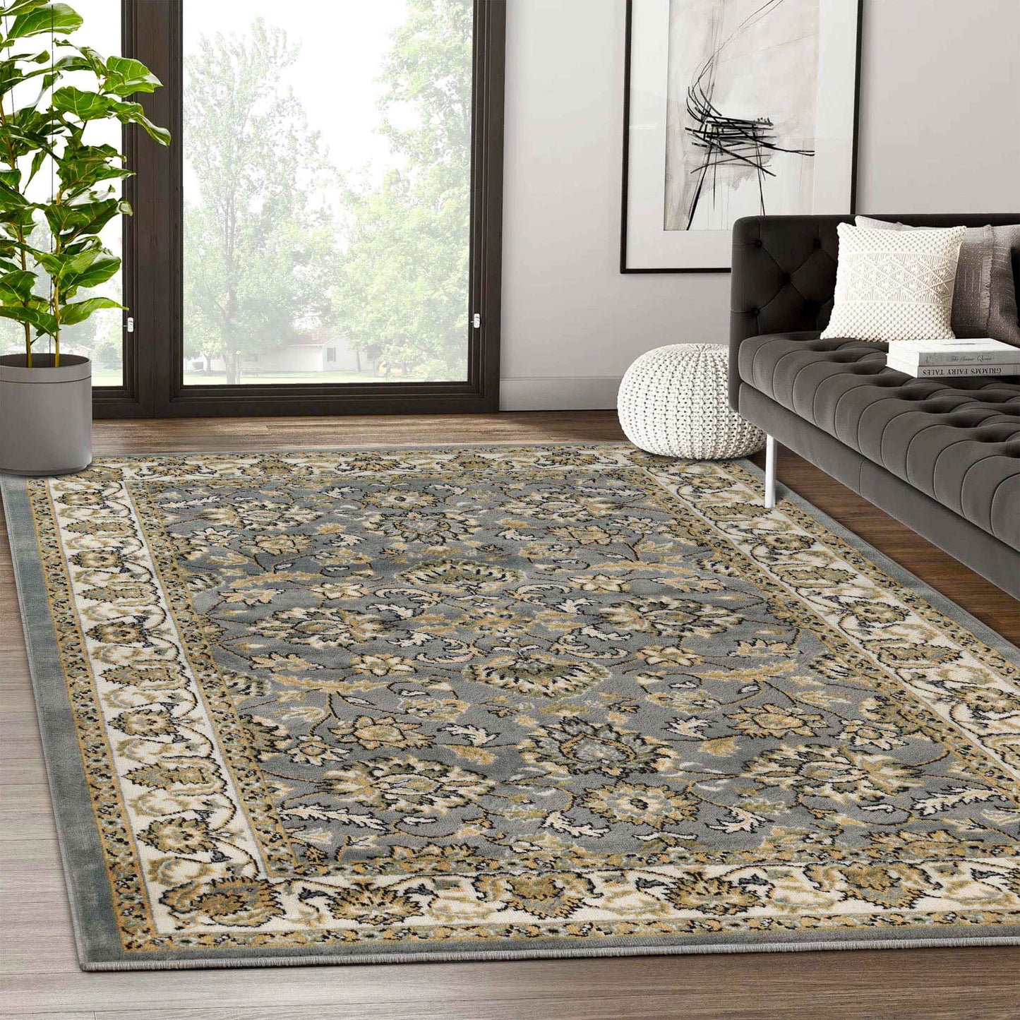Lille Elegant Floral Indoor Area Rug or Runner Rug Or Door Mat - Gray