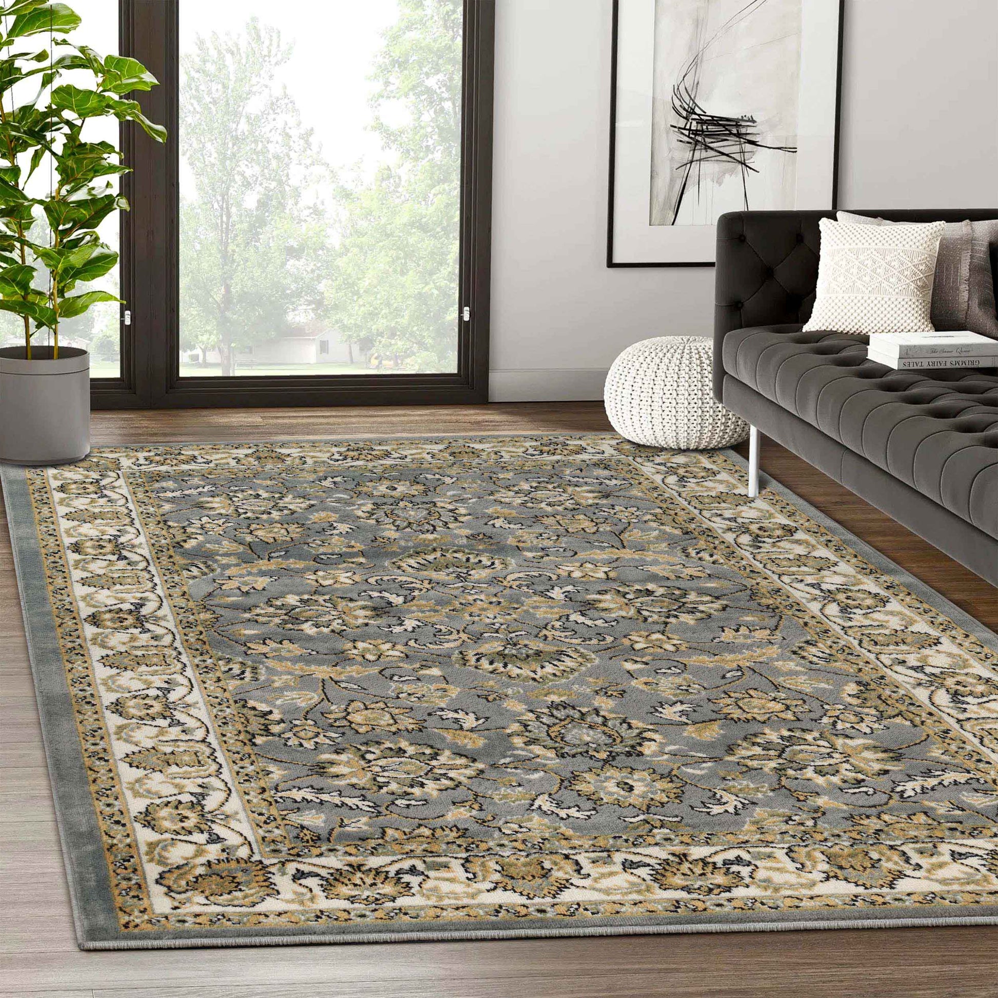 Lille Elegant Floral Indoor Area Rug or Runner Rug Or Door Mat - Gray