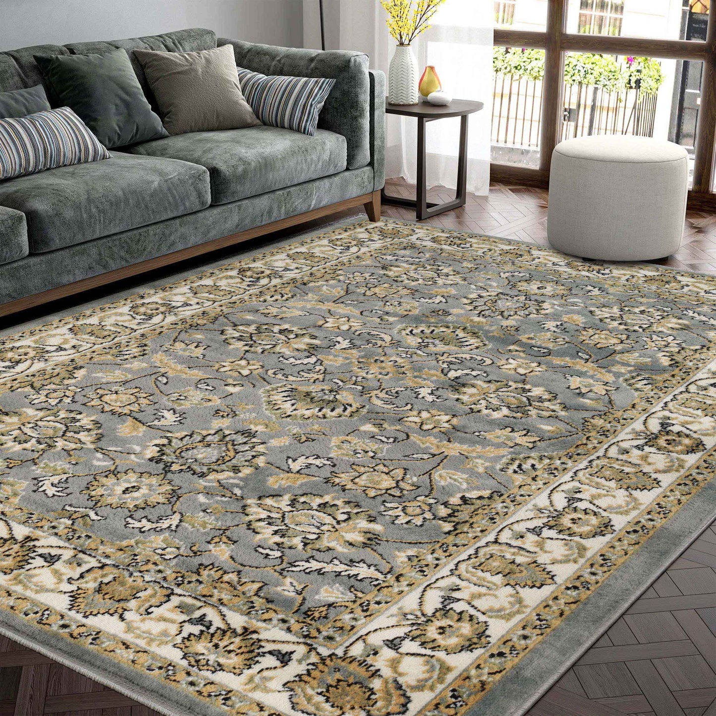Lille Elegant Floral Indoor Area Rug or Runner Rug Or Door Mat - Gray