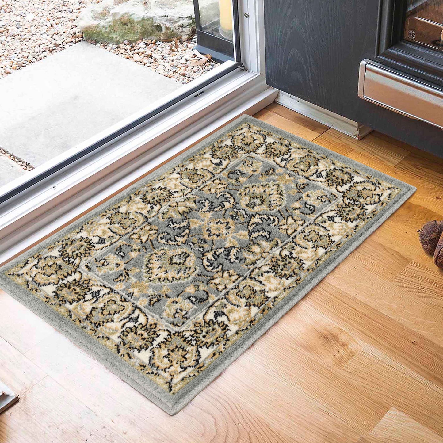 Lille Elegant Floral Indoor Area Rug or Runner Rug Or Door Mat - Gray
