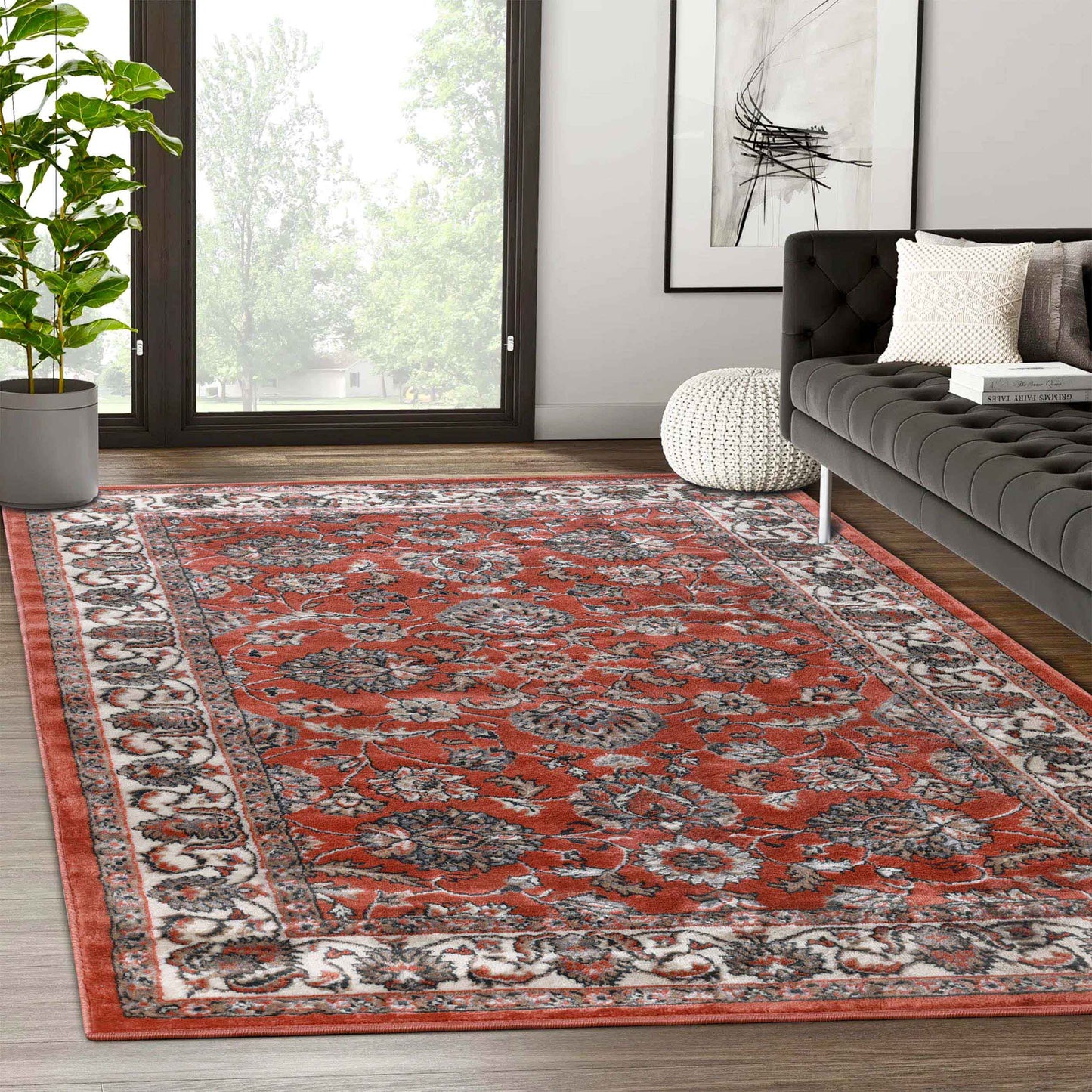 Lille Elegant Floral Indoor Area Rug or Runner Rug Or Door Mat - Salmon