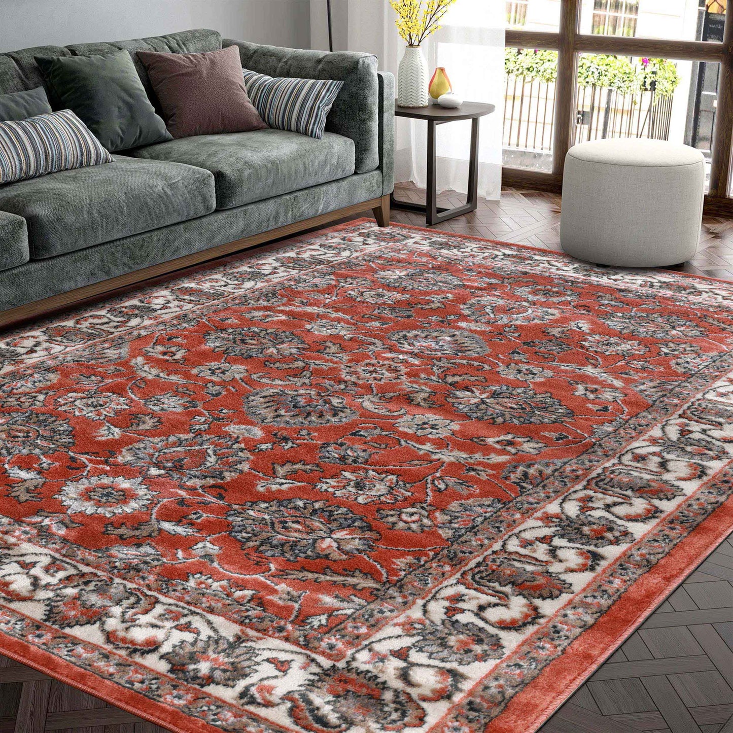 Lille Elegant Floral Indoor Area Rug or Runner Rug Or Door Mat - Salmon