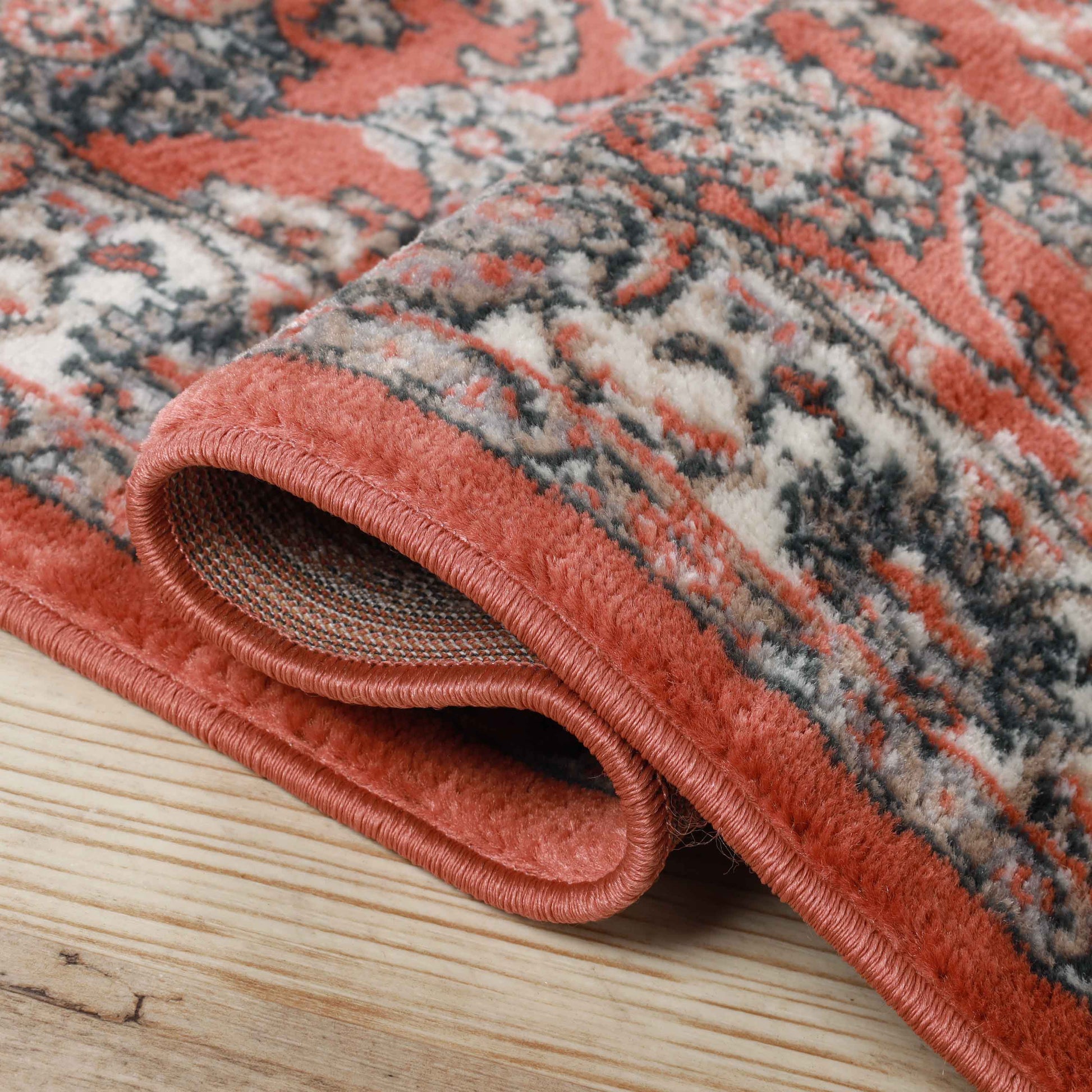 Lille Elegant Floral Indoor Area Rug or Runner Rug Or Door Mat - Salmon