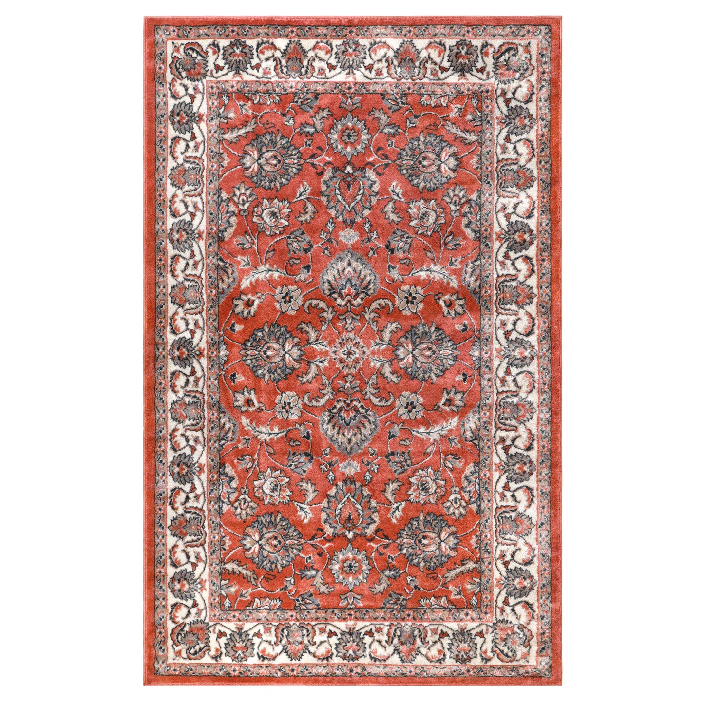 Lille Elegant Floral Indoor Area Rug or Runner Rug Or Door Mat - Salmon