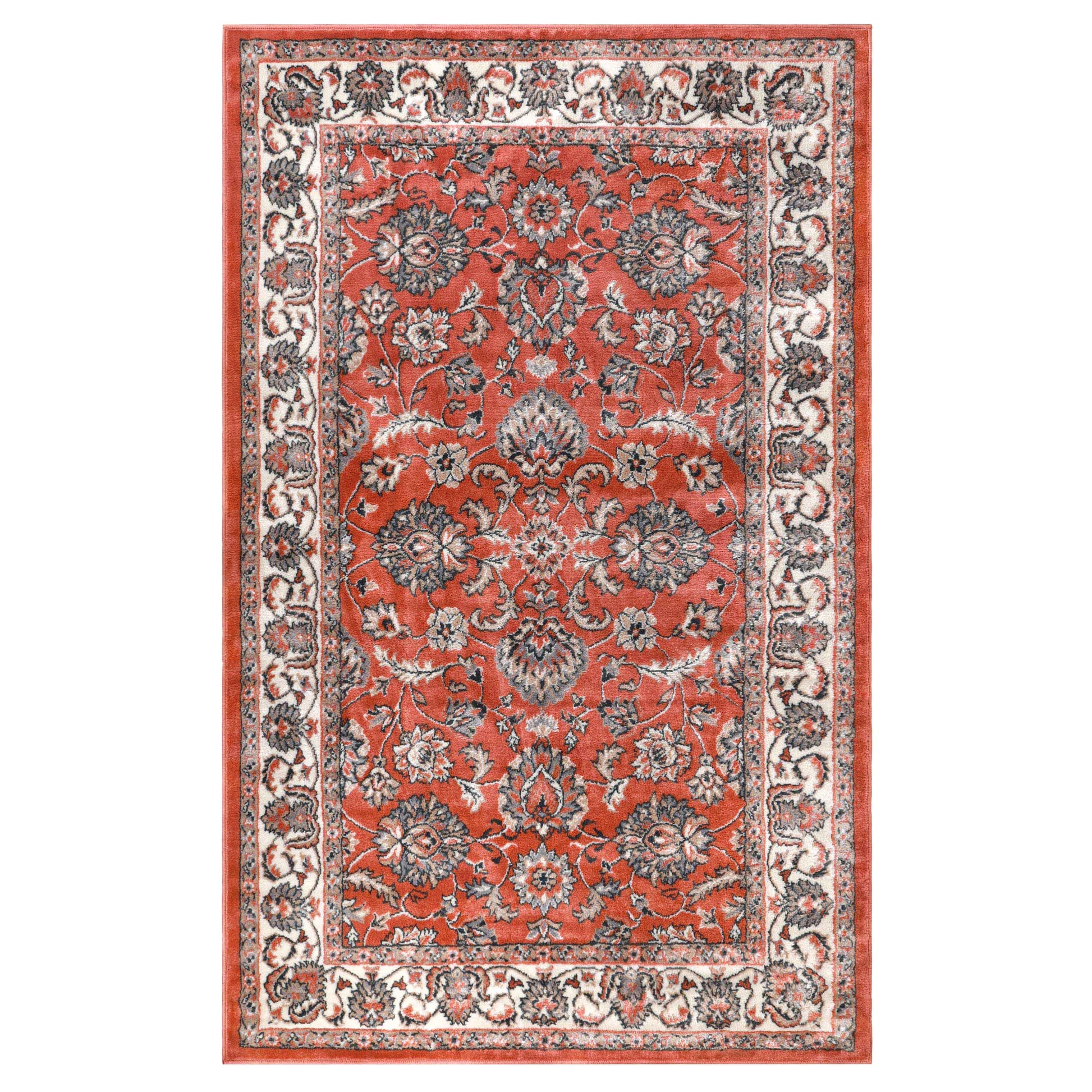 Lille Elegant Floral Indoor Area Rug or Runner Rug Or Door Mat - Salmon