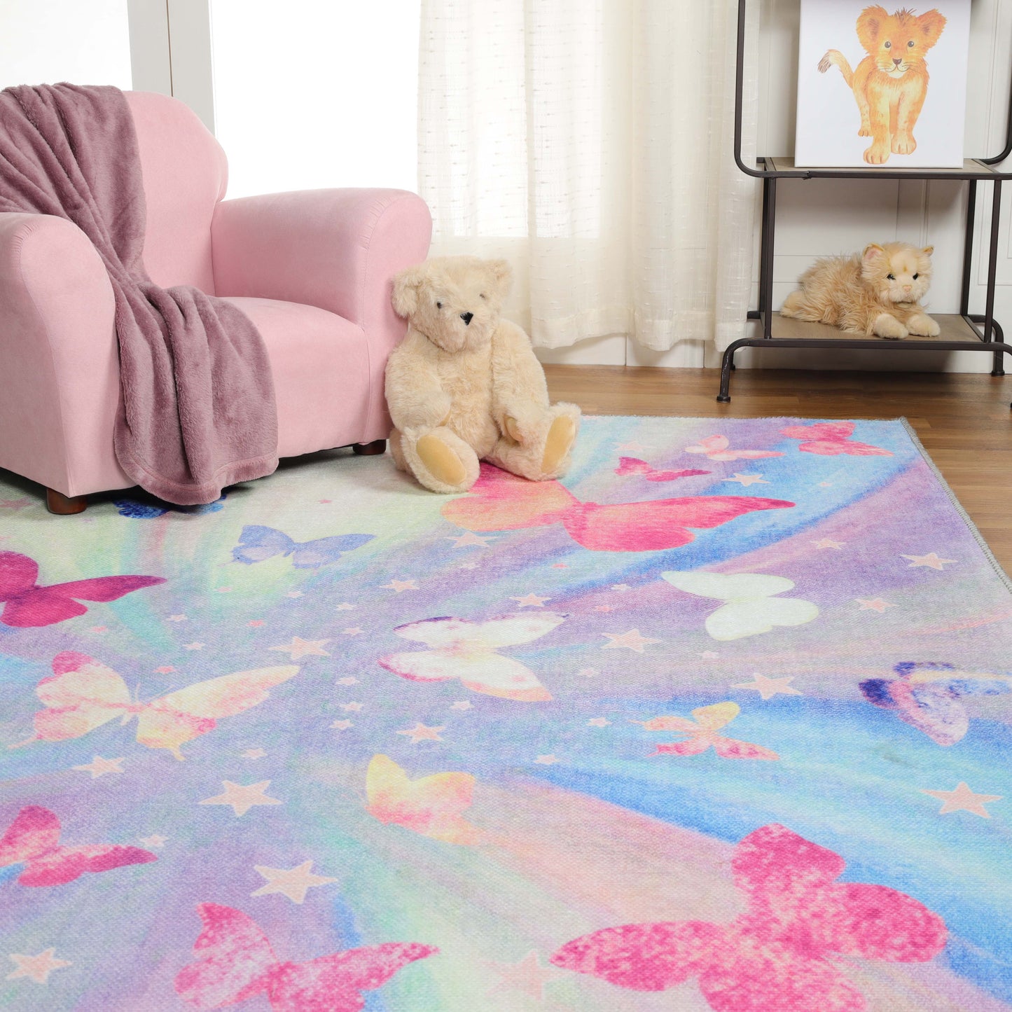 Butterfly Non-Slip Kids Playroom Nursery Washable Indoor Area Rug