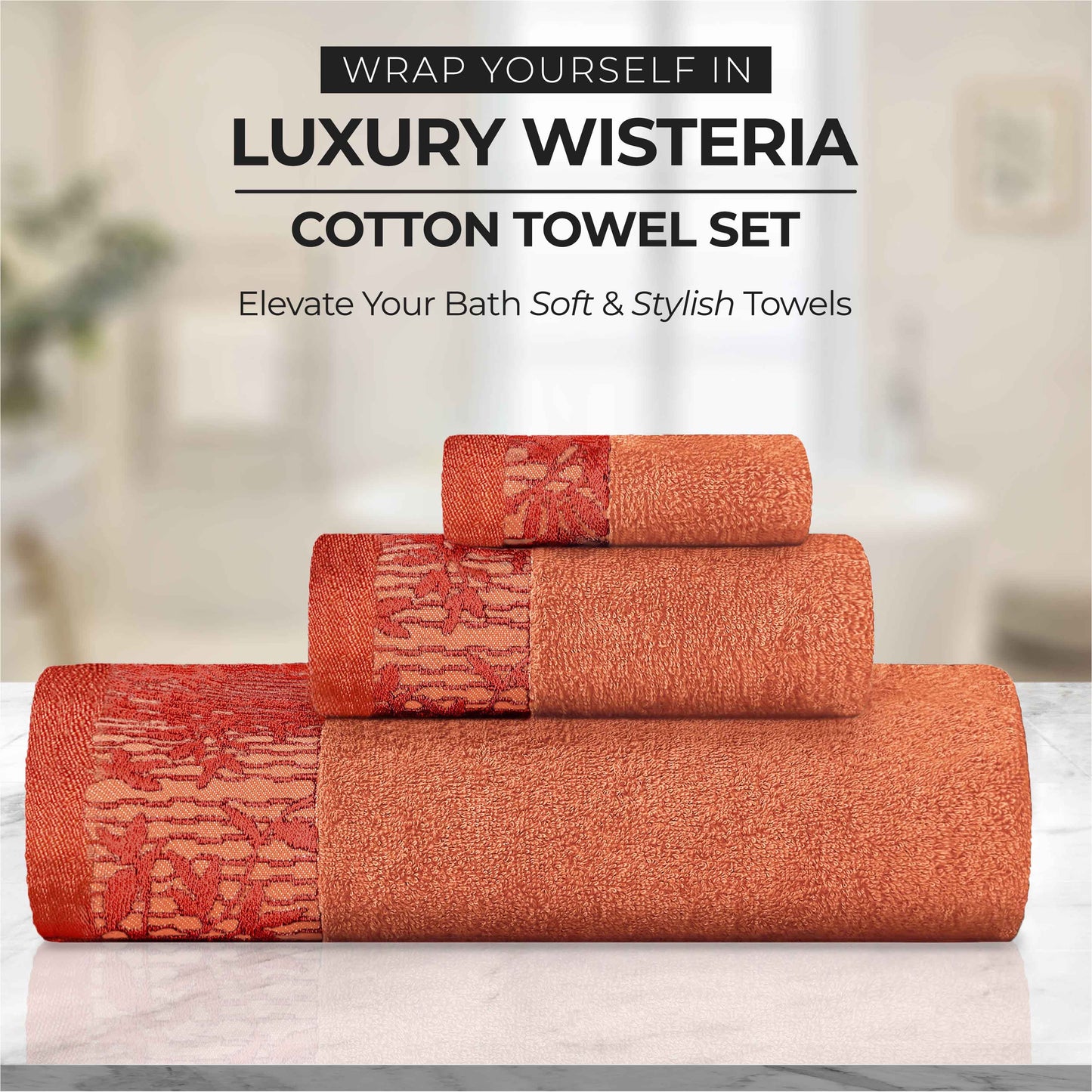 Wisteria Cotton Medium Weight Floral Jacquard Border 6 Piece Towel Set