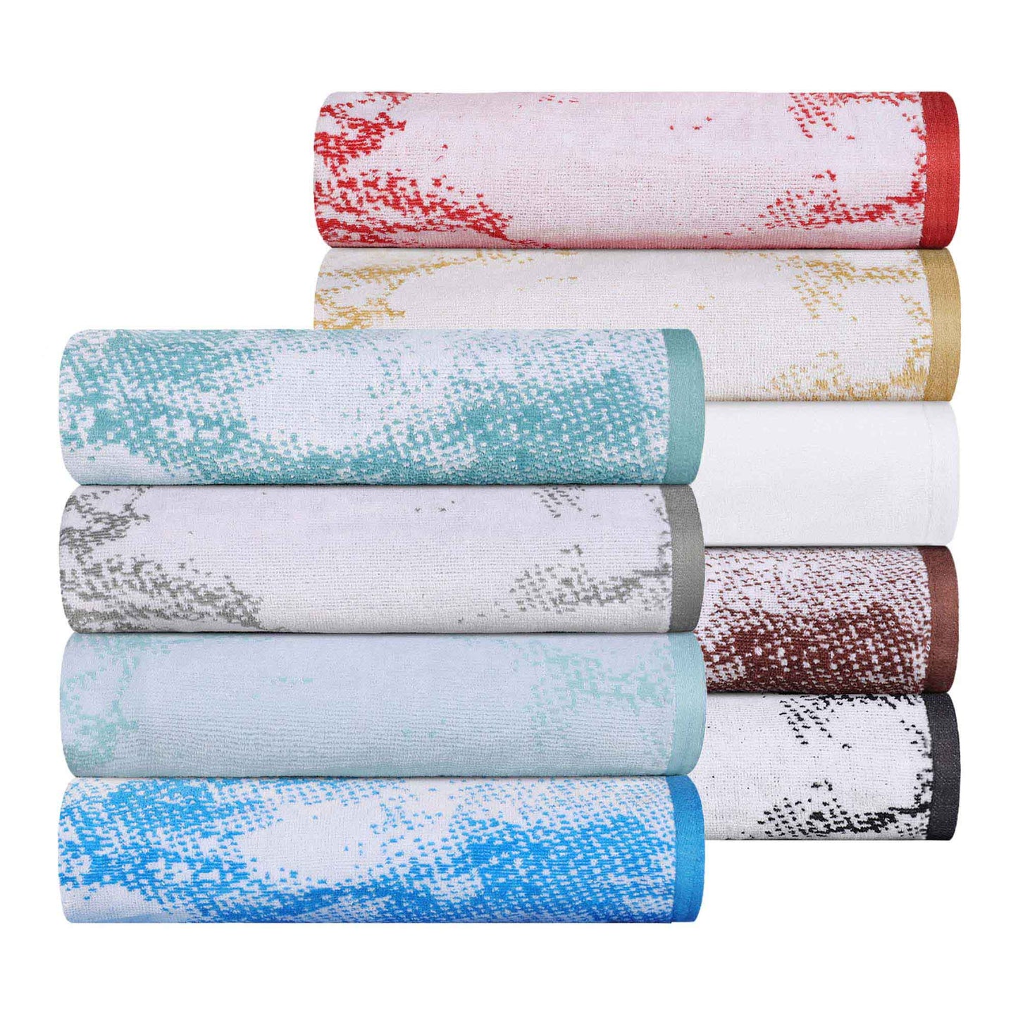 Cotton Marble and Solid Quick Dry 10 Piece Assorted Bathroom Towel Set