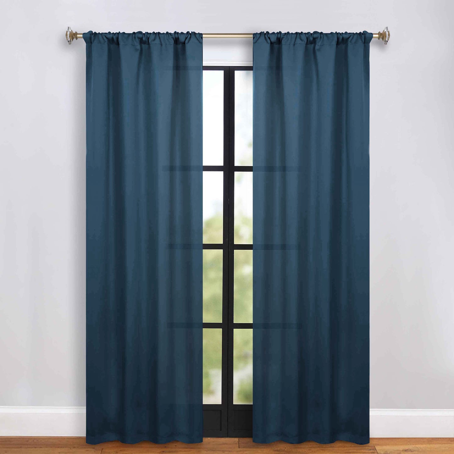 Solid Room Darkening Rod Pocket Blackout Curtain Panels, Set of 2 - MarineBlue