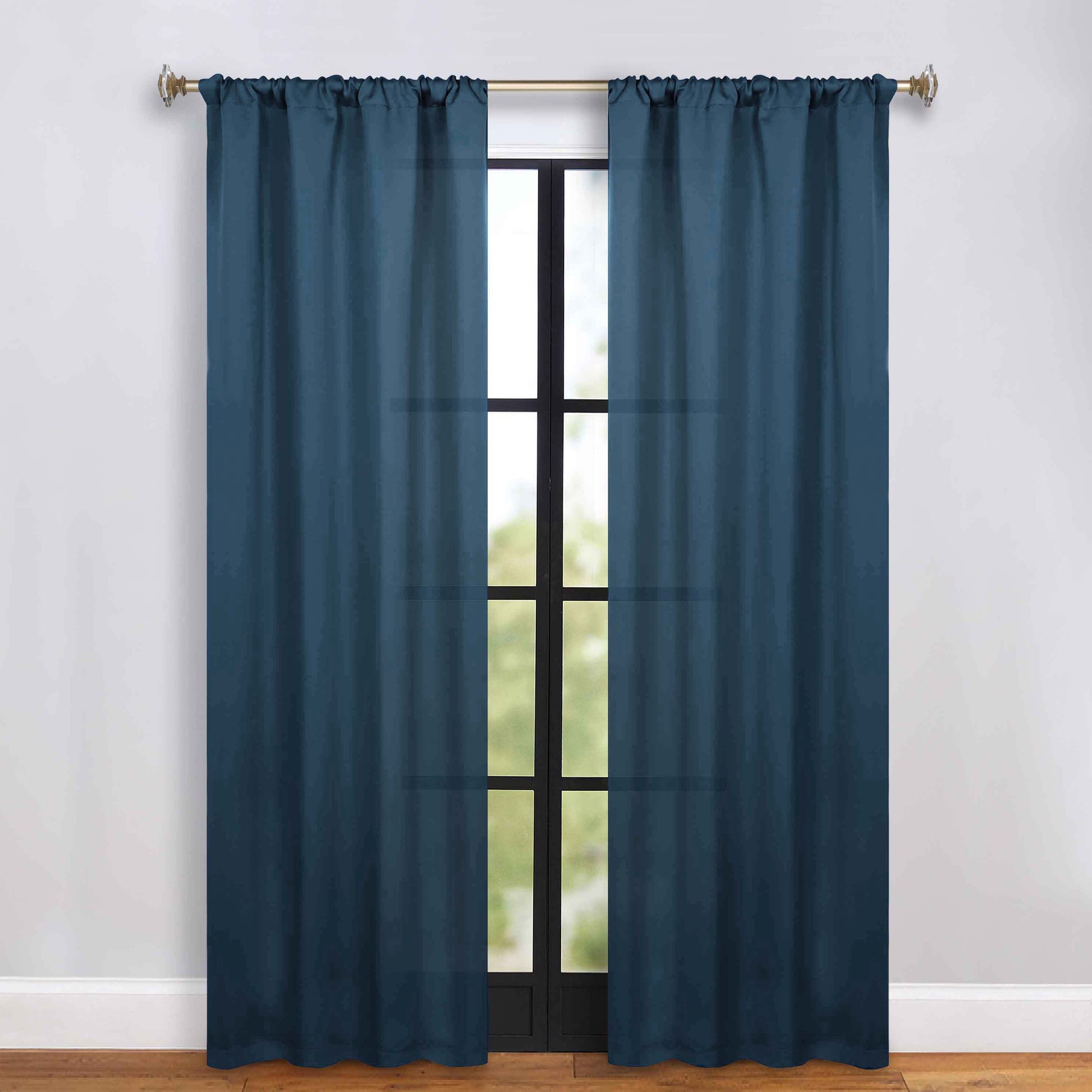 Solid Room Darkening Rod Pocket Blackout Curtain Panels, Set of 2 - MarineBlue