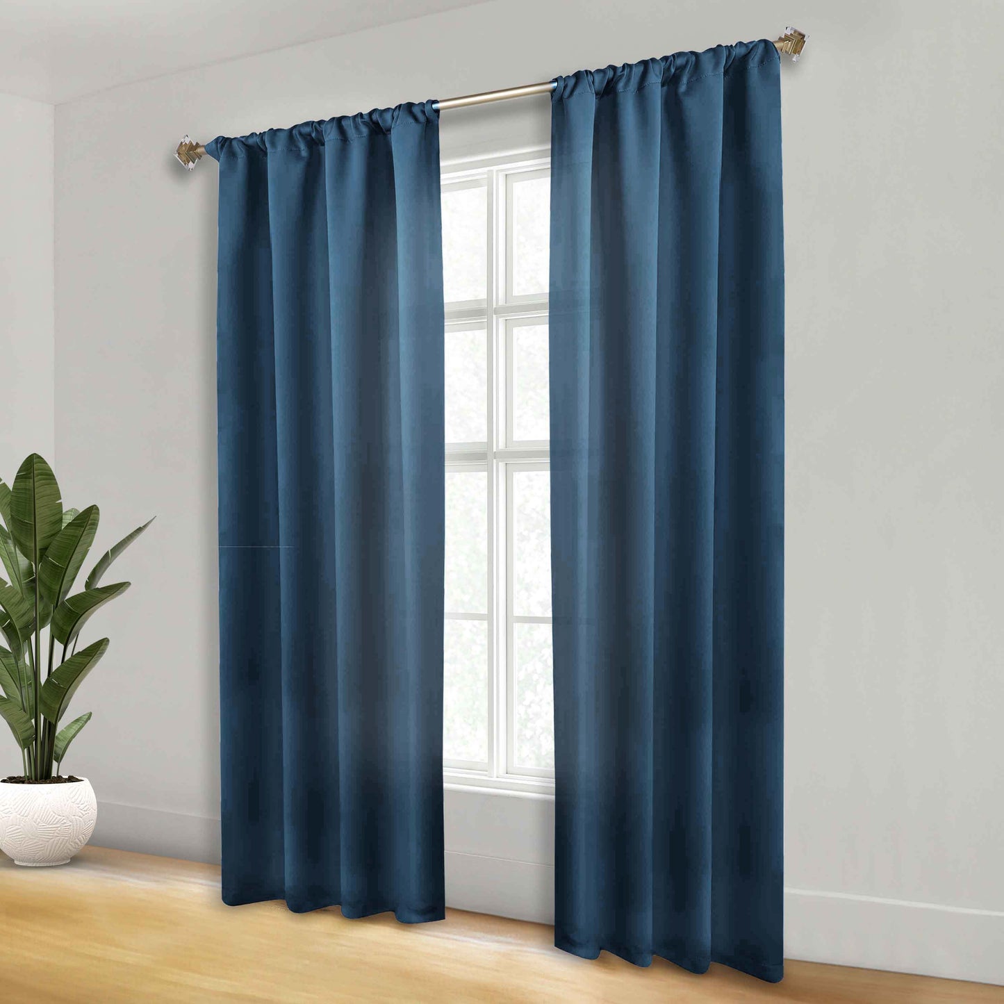 Solid Room Darkening Rod Pocket Blackout Curtain Panels, Set of 2 - MarineBlue
