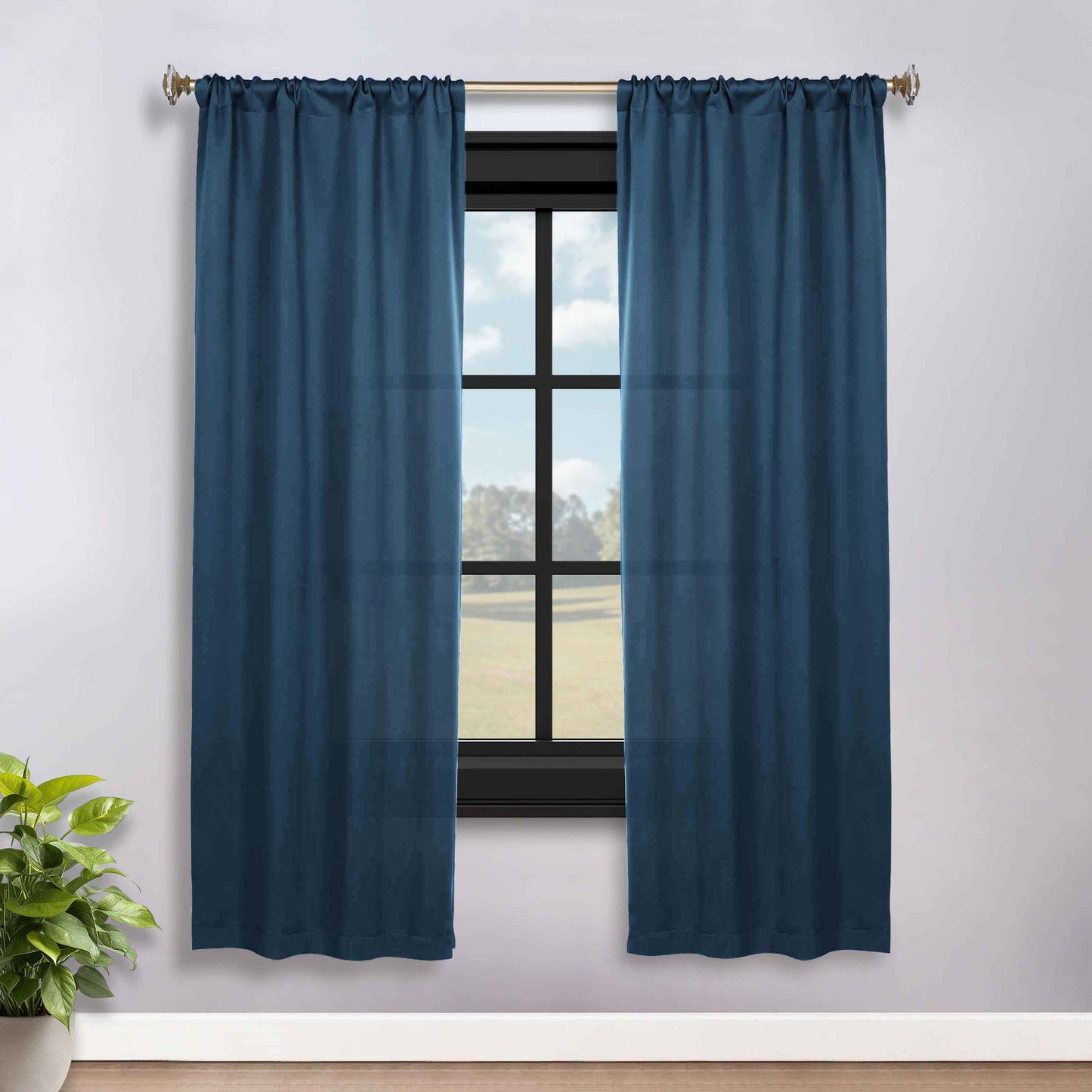 Solid Room Darkening Rod Pocket Blackout Curtain Panels, Set of 2 - MarineBlue