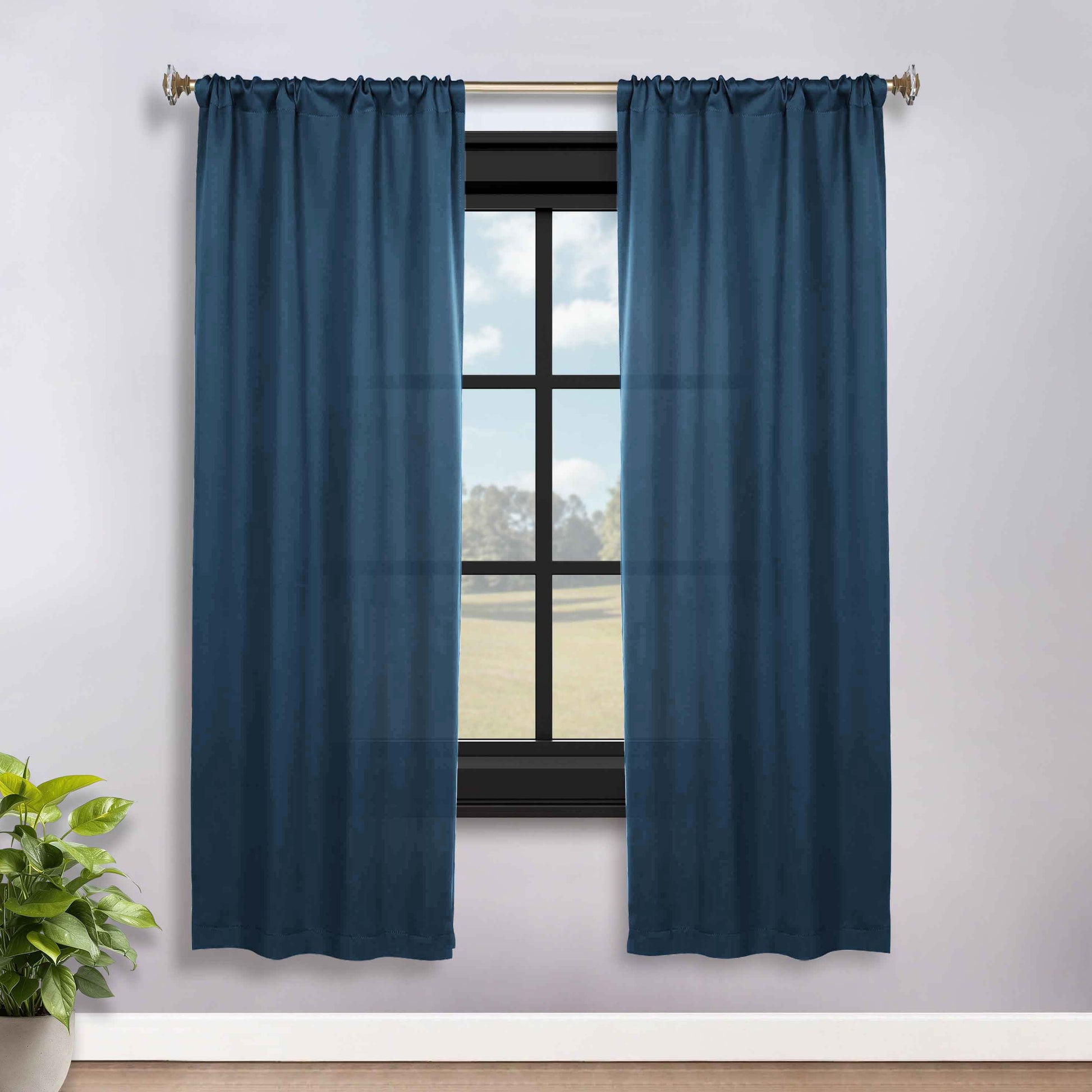 Solid Room Darkening Rod Pocket Blackout Curtain Panels, Set of 2 - MarineBlue