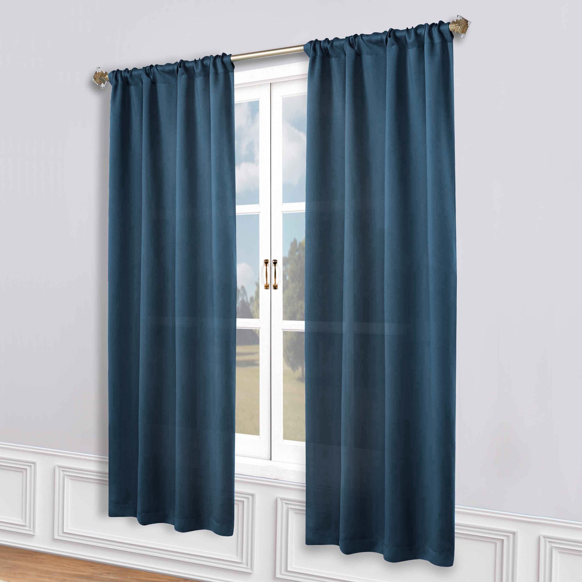 Solid Room Darkening Rod Pocket Blackout Curtain Panels, Set of 2 - MarineBlue