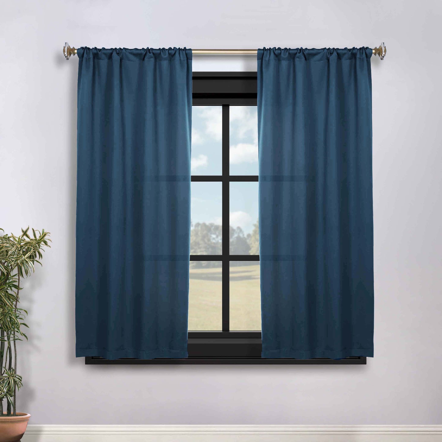 Solid Room Darkening Rod Pocket Blackout Curtain Panels, Set of 2 - MarineBlue