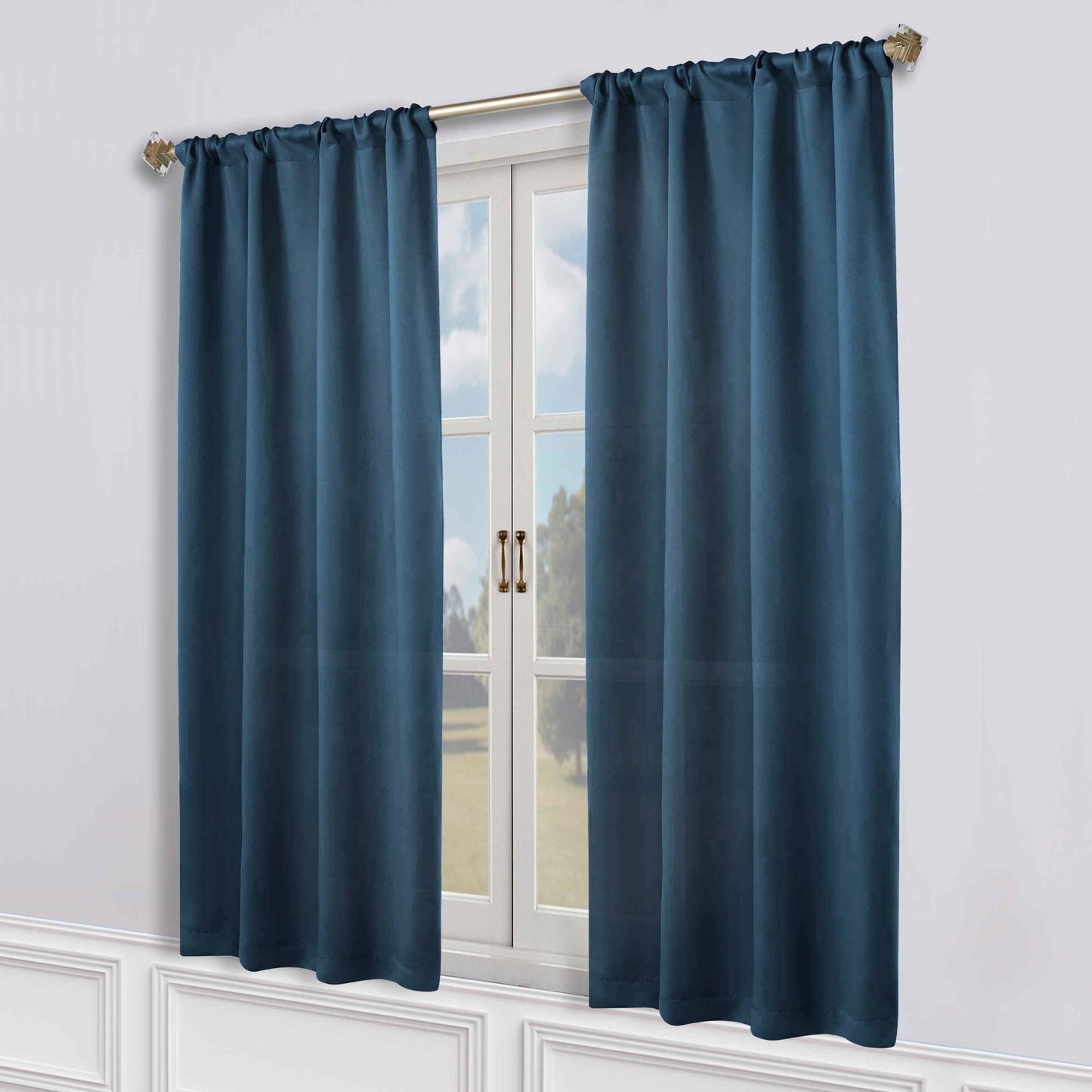 Solid Room Darkening Rod Pocket Blackout Curtain Panels, Set of 2 - MarineBlue