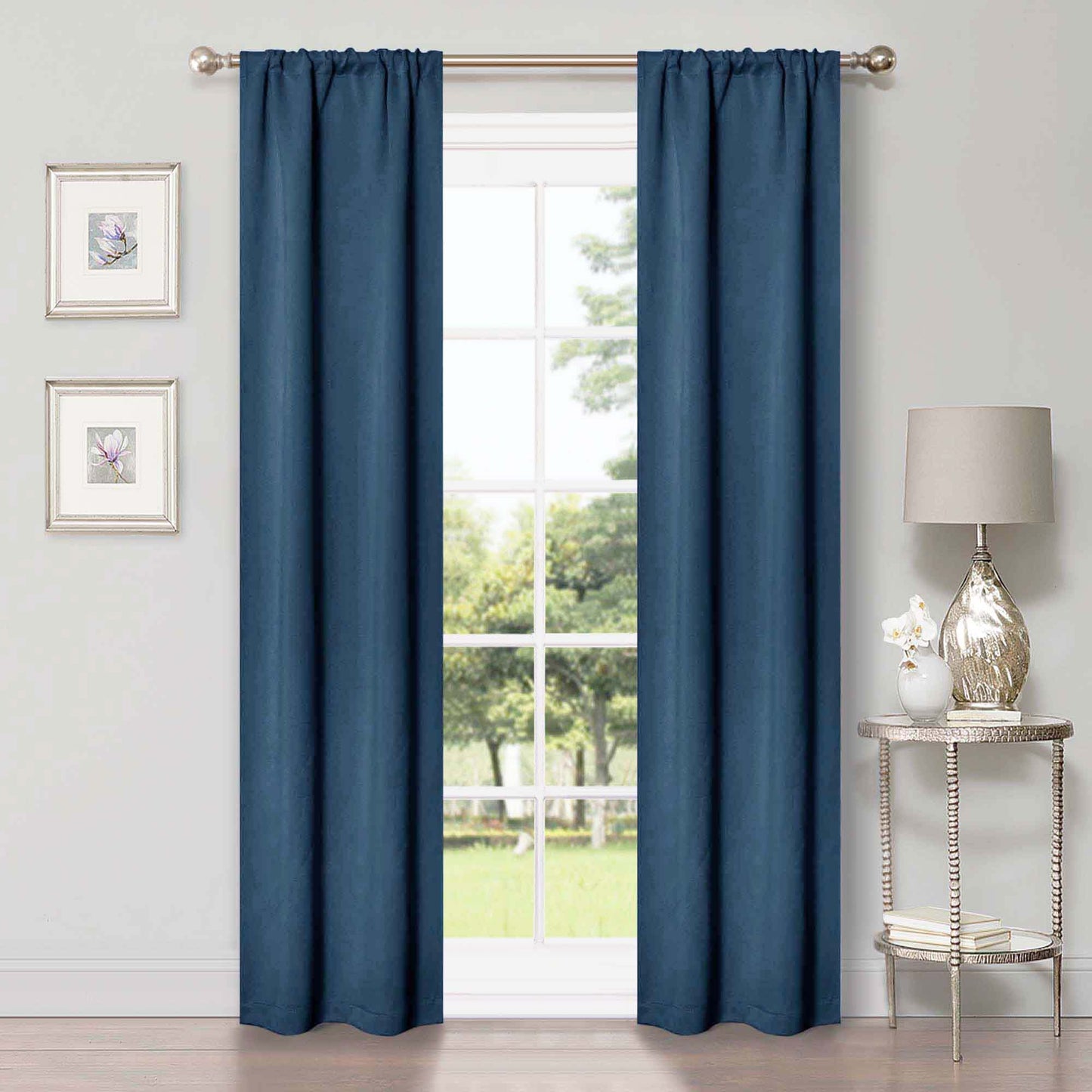 Solid Room Darkening Rod Pocket Blackout Curtain Panels, Set of 2 - MarineBlue