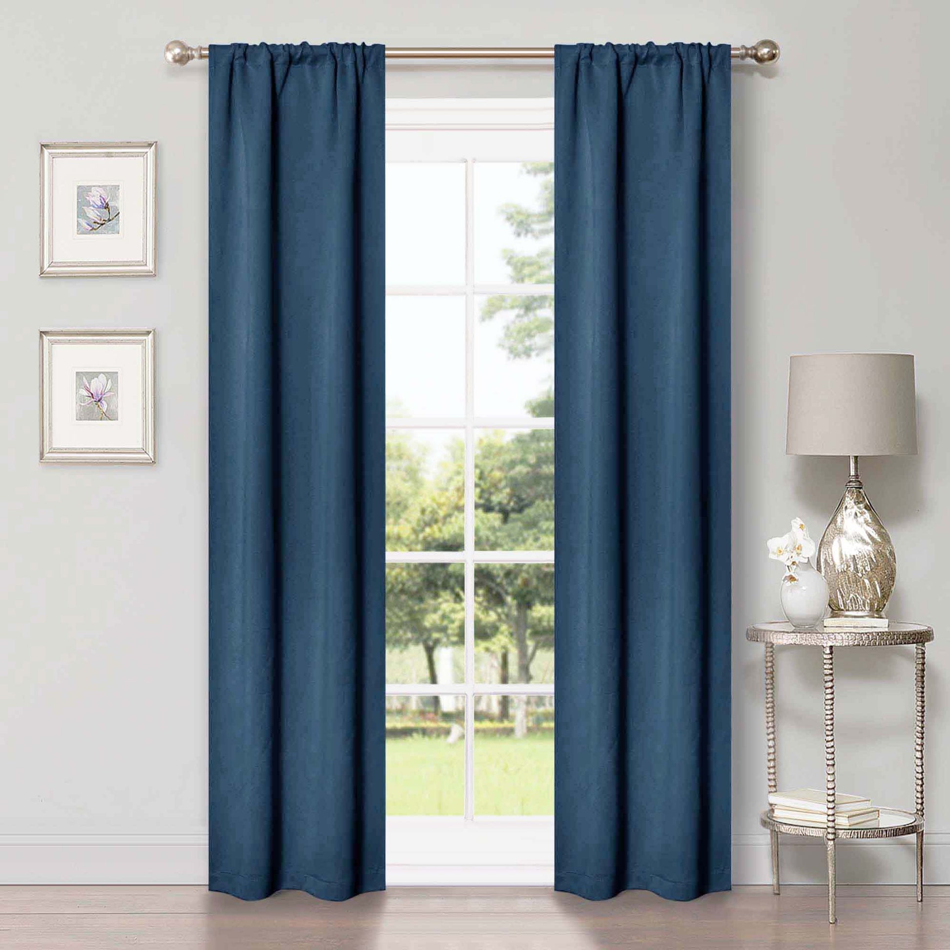 Solid Room Darkening Rod Pocket Blackout Curtain Panels, Set of 2 - MarineBlue