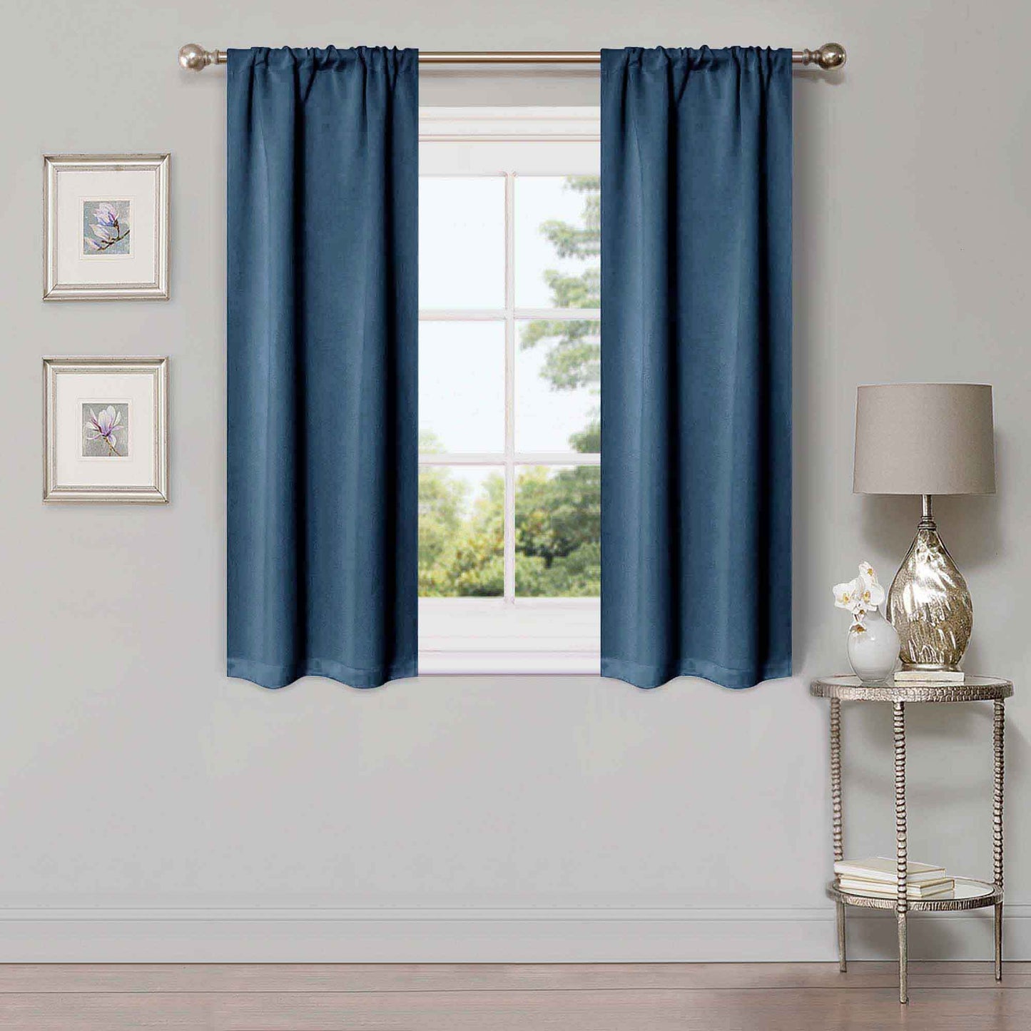 Solid Room Darkening Rod Pocket Blackout Curtain Panels, Set of 2 - MarineBlue