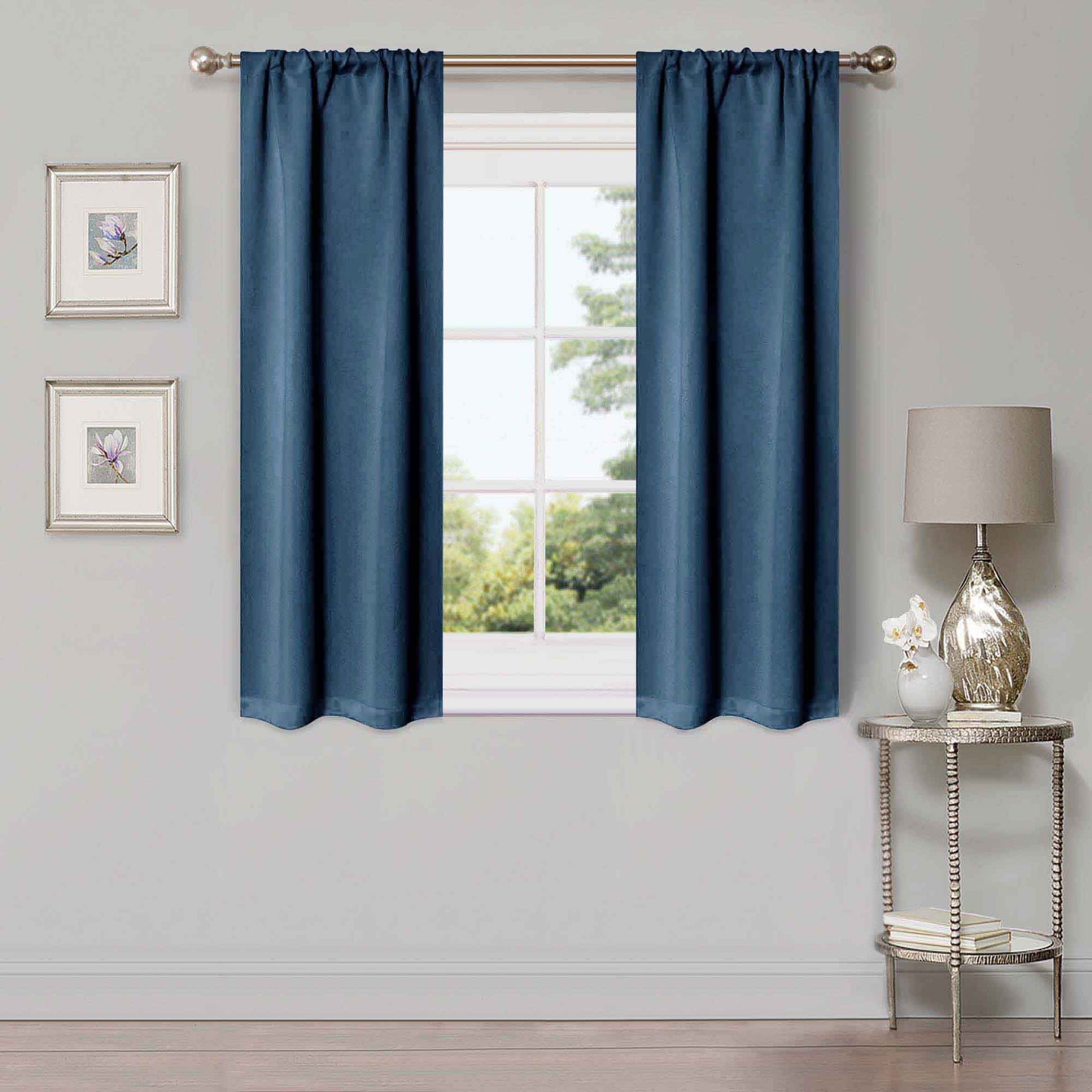 Solid Room Darkening Rod Pocket Blackout Curtain Panels, Set of 2 - MarineBlue