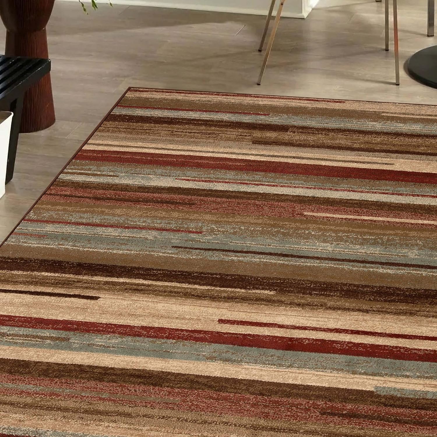 Stripes Abstract Lines Indoor Area Rug or Runner Rug - Maroon