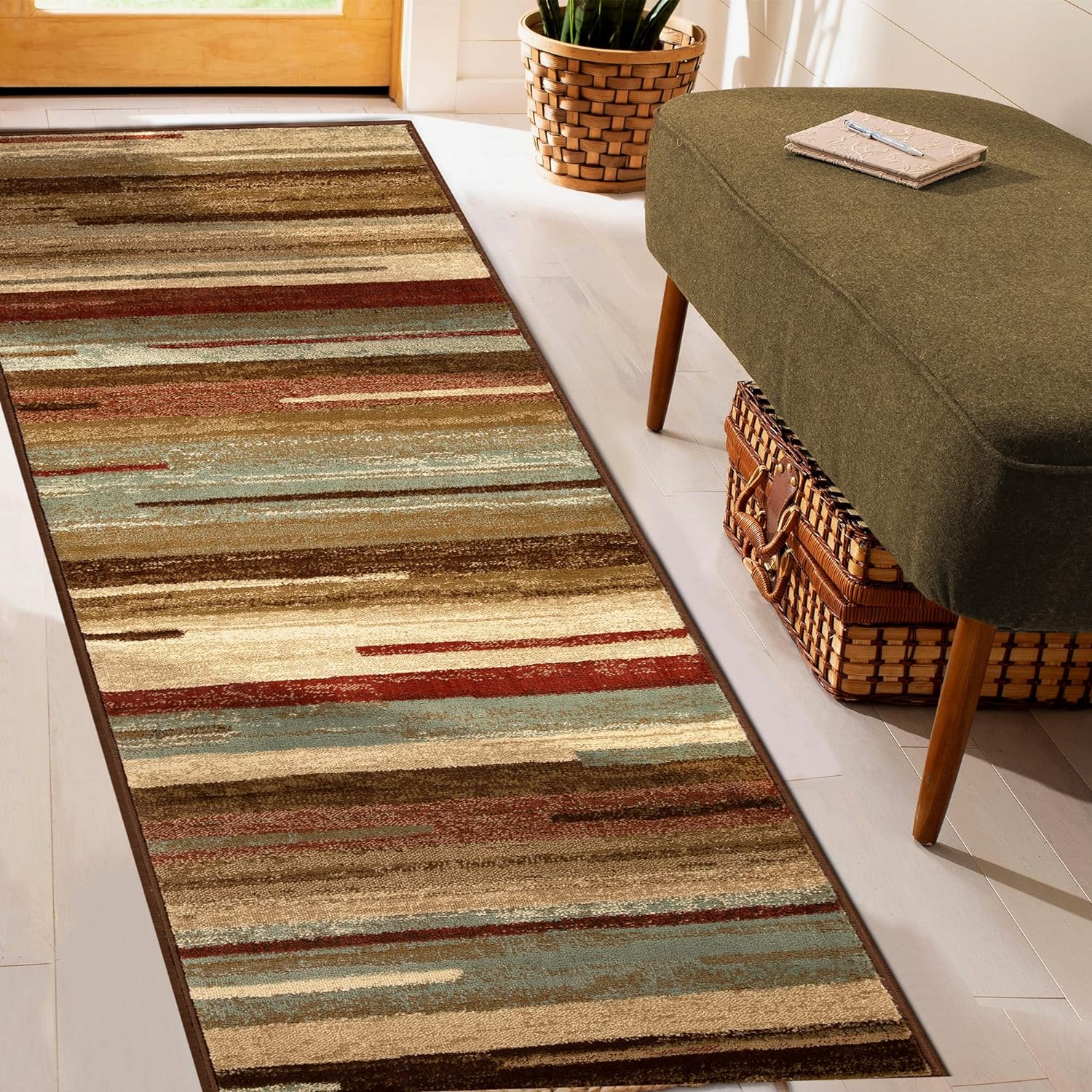 Stripes Abstract Lines Indoor Area Rug or Runner Rug - Maroon