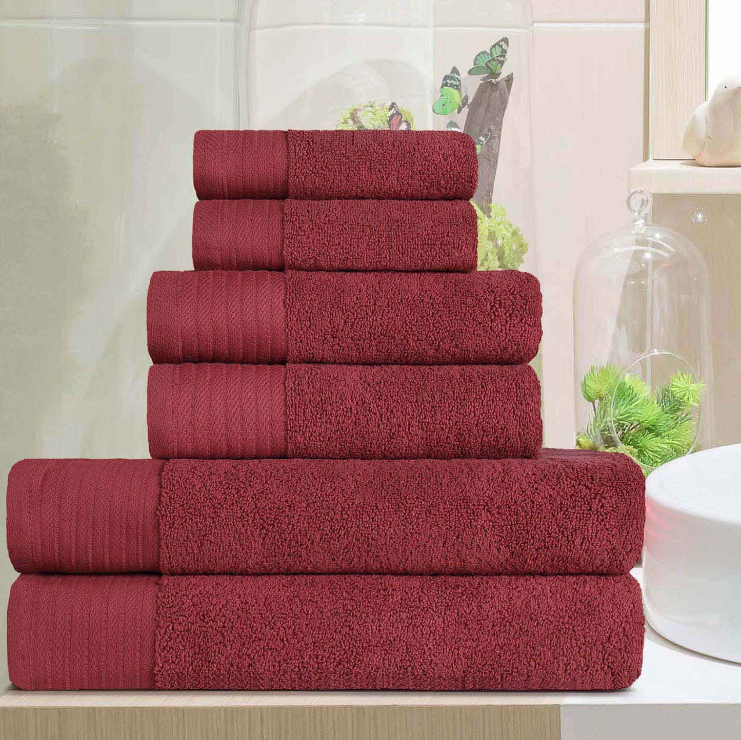Premium Turkish Cotton Herringbone Solid Assorted 6 Piece Towel Set