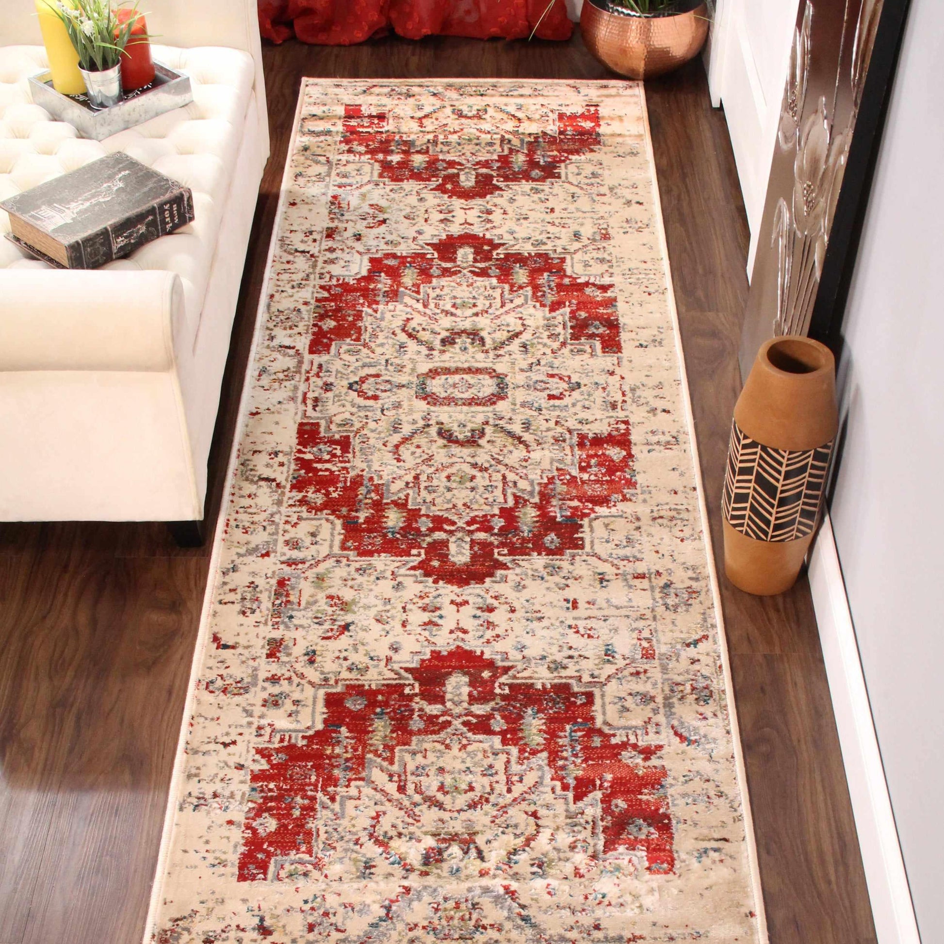 Superior Marquis Modern Farmhouse Medallion Indoor Area Rug or Runner Rug Media - Red