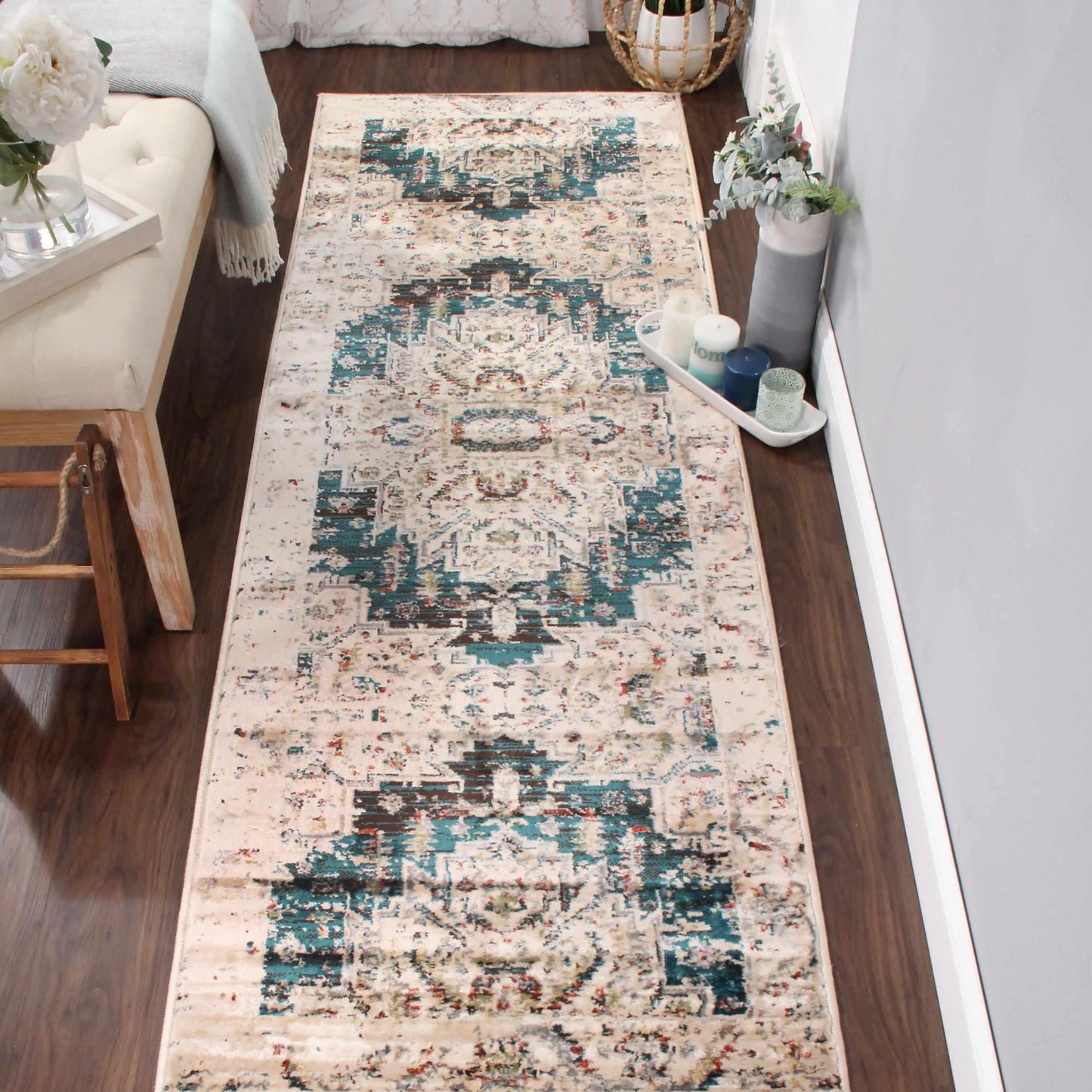 Superior Marquis Modern Farmhouse Medallion Indoor Area Rug or Runner Rug - Teal