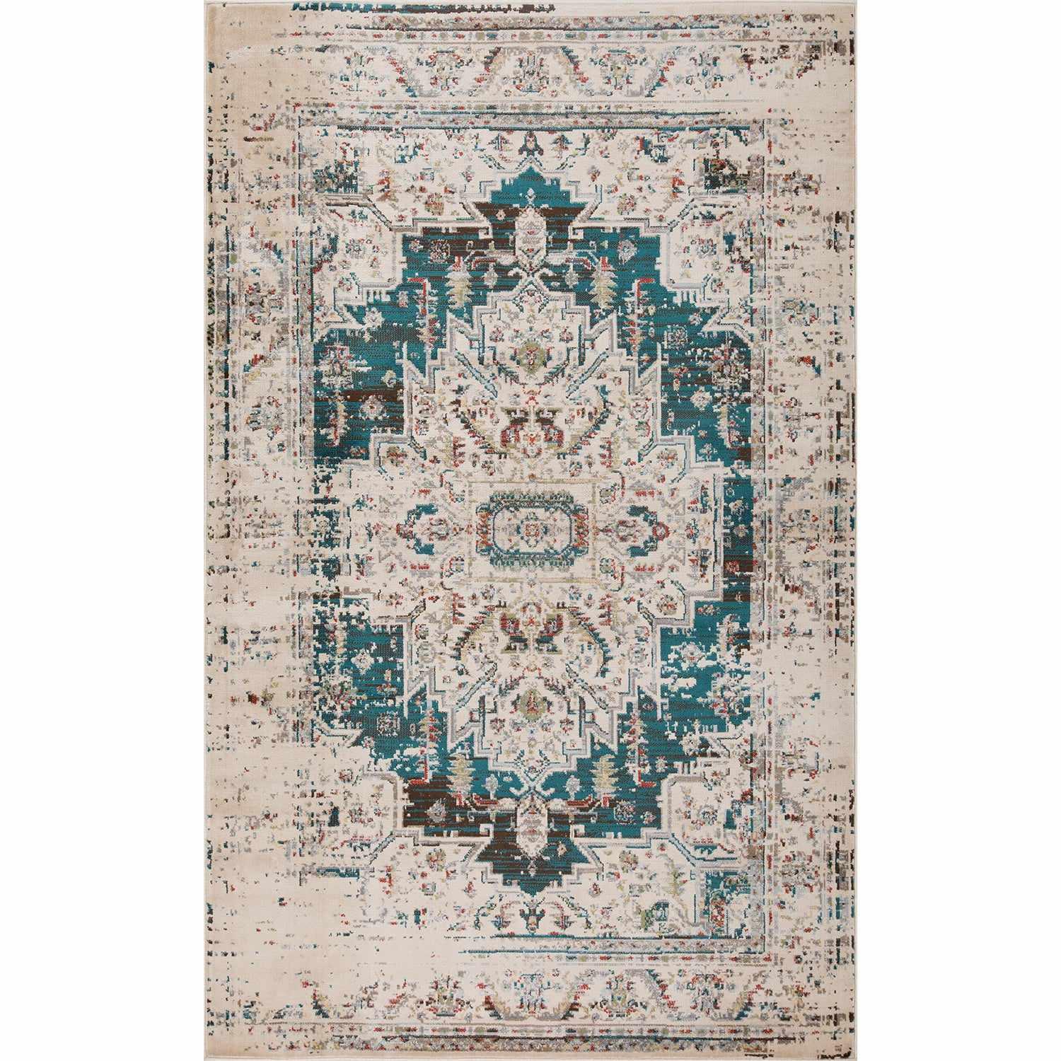 Superior Marquis Modern Farmhouse Medallion Indoor Area Rug or Runner Rug - Teal