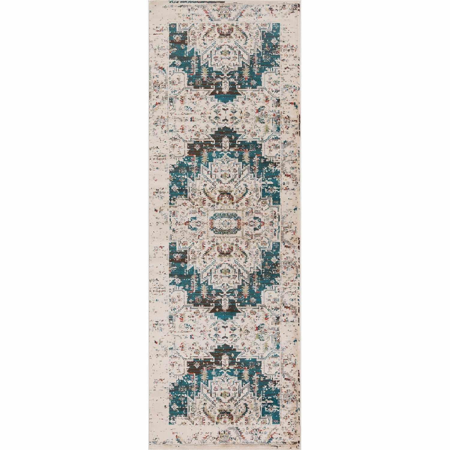 Superior Marquis Modern Farmhouse Medallion Indoor Area Rug or Runner Rug - Teal