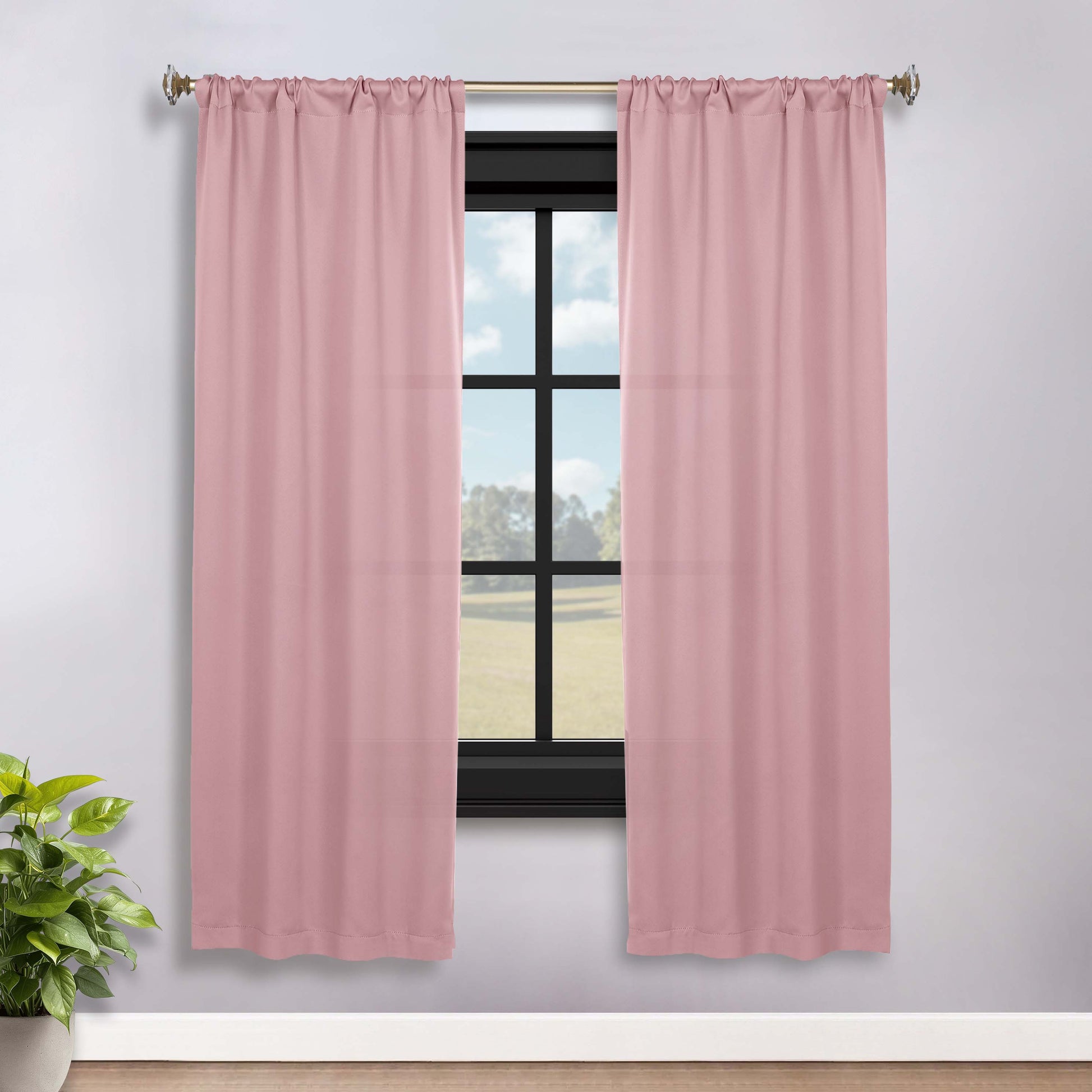 Solid Room Darkening Rod Pocket Blackout Curtain Panels, Set of 2 - MauveChalk