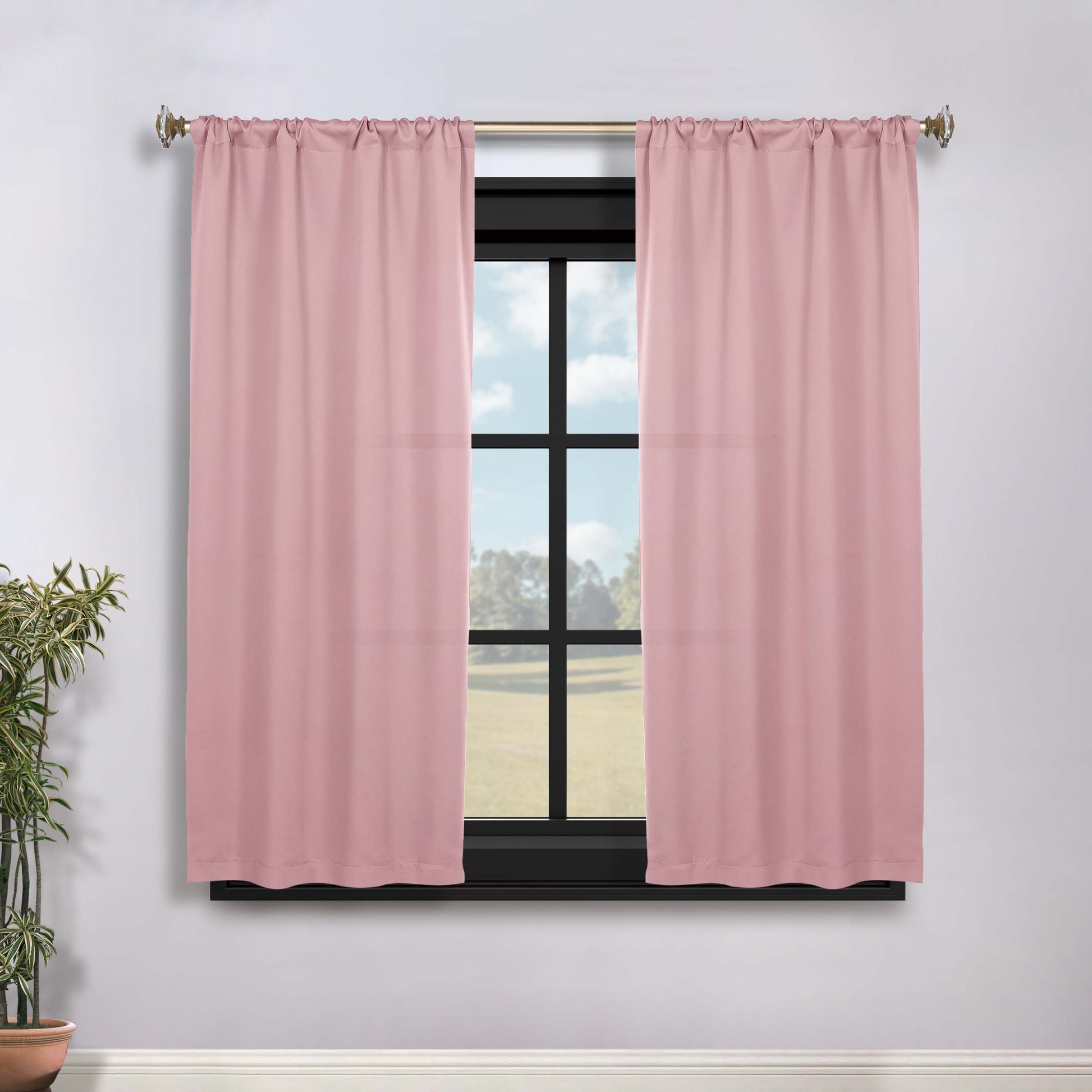Solid Room Darkening Rod Pocket Blackout Curtain Panels, Set of 2 - MauveChalk