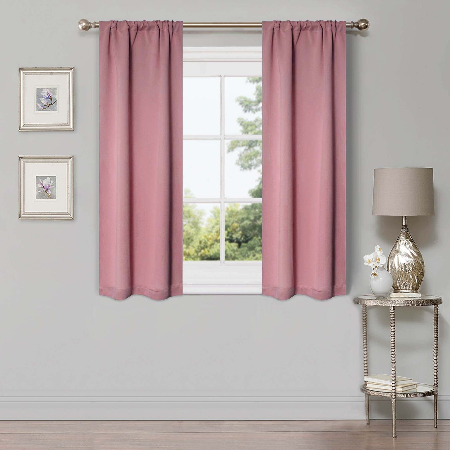 Solid Room Darkening Rod Pocket Blackout Curtain Panels, Set of 2 - MauveChalk