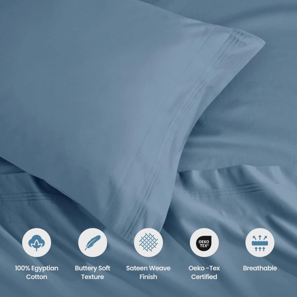 1500 Thread Count Egyptian Cotton 2 Piece Solid Pillowcase Set - MediumBlue