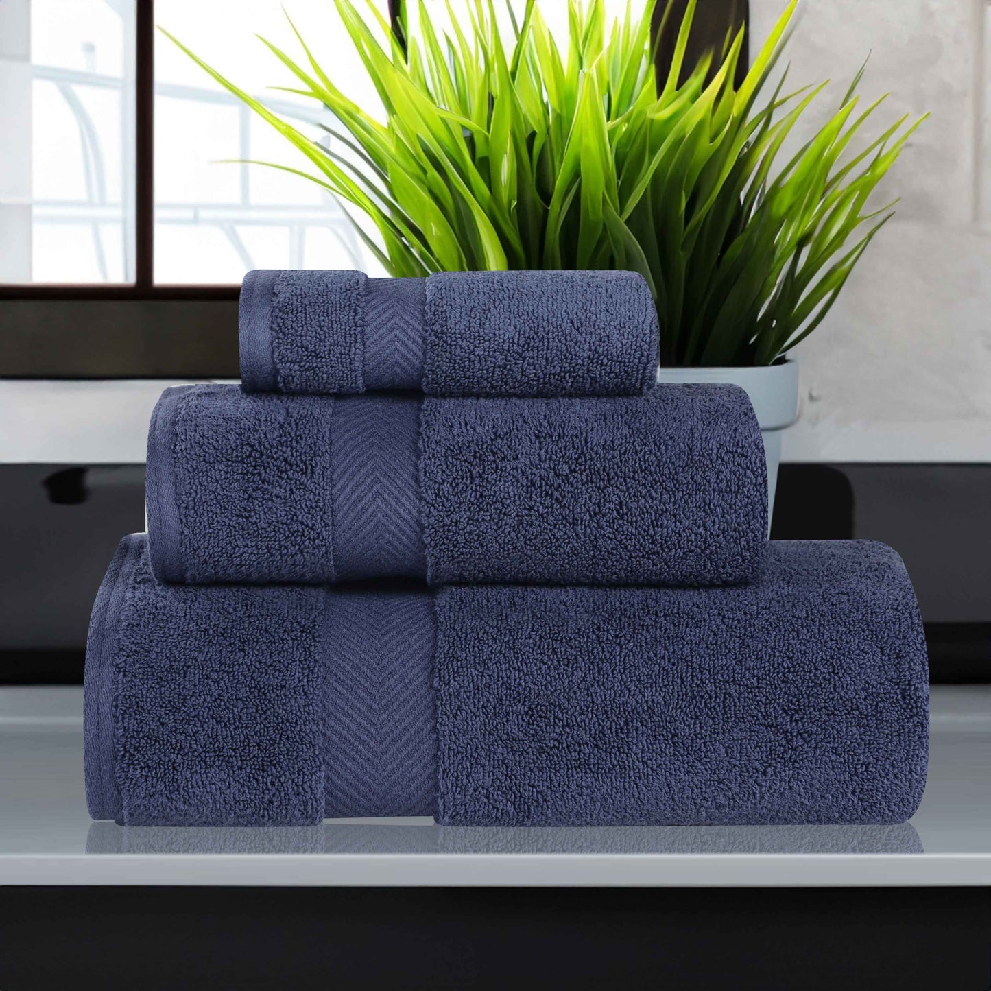 Zero-Twist Smart-Dry Combed Cotton 3 Piece Towel Set - MidnightBlue