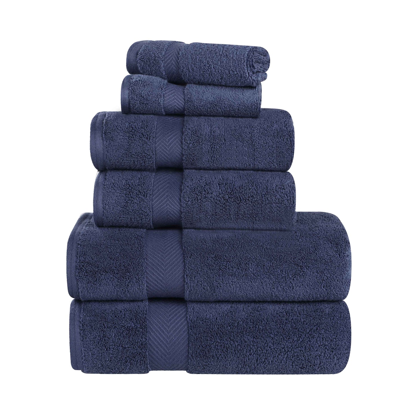 Zero-Twist Cotton Quick-Drying Absorbent Assorted 6 Piece Towel Set - MidnightBlue