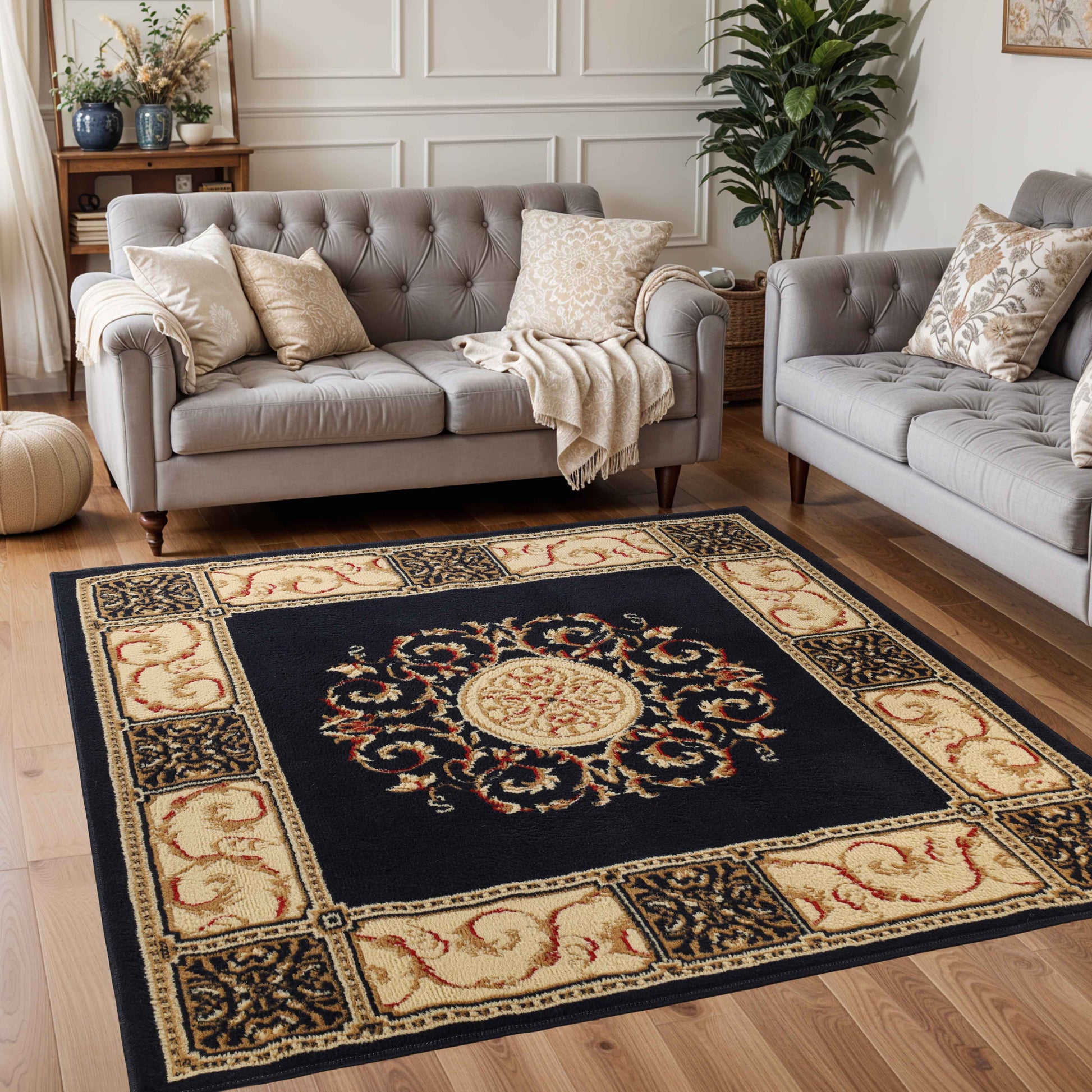 Oversized Medallion Modern Bohemian Indoor Area Rug or Runner Rug - MidnightBlue