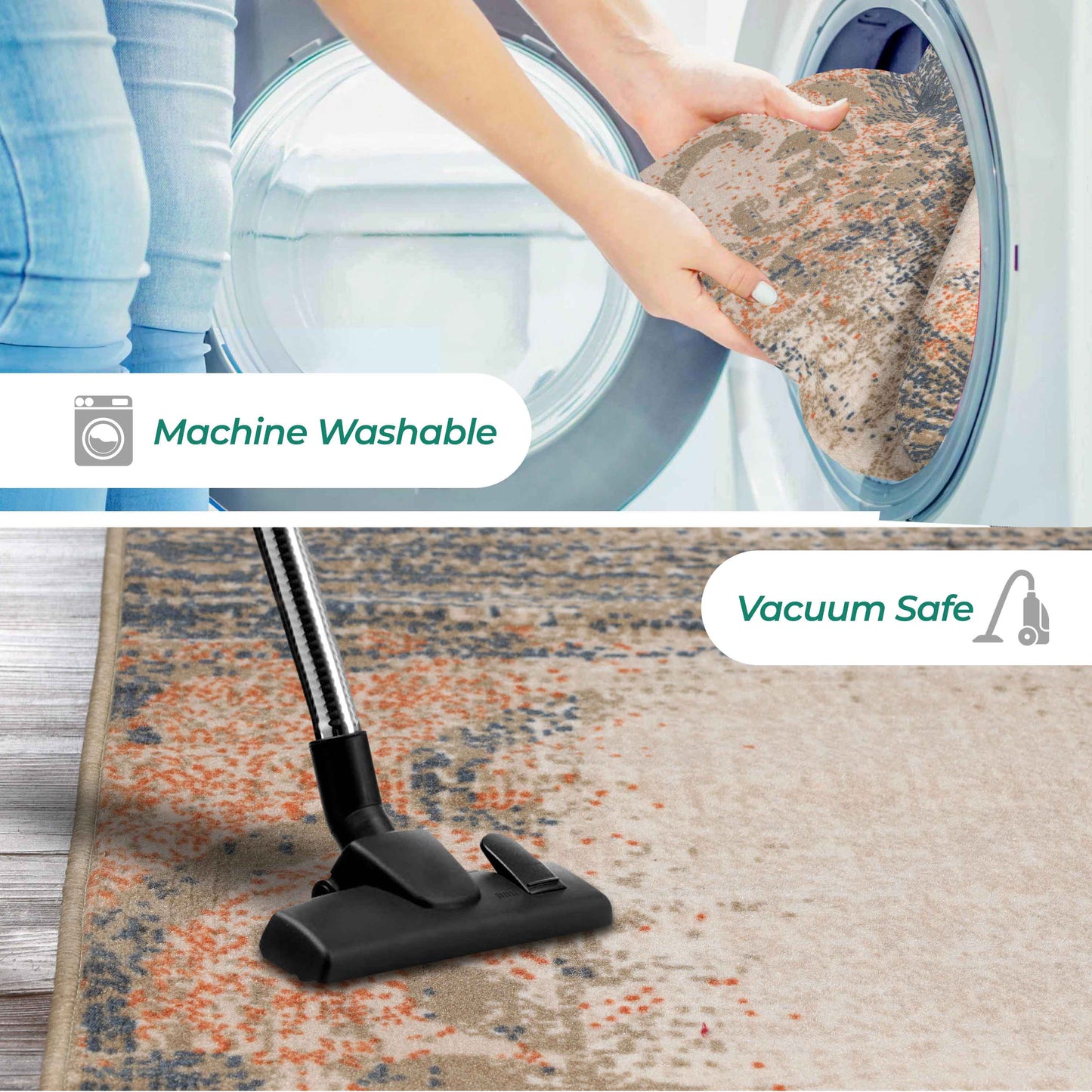 Bristol Distressed Abstract Damask Indoor Area Rug or Runner Rug - MidnightNavy-Salmon