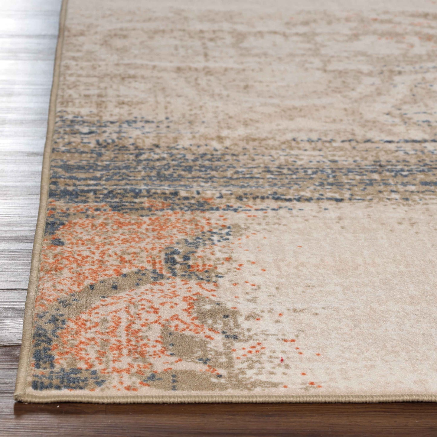 Bristol Distressed Abstract Damask Indoor Area Rug or Runner Rug - MidnightNavy-Salmon