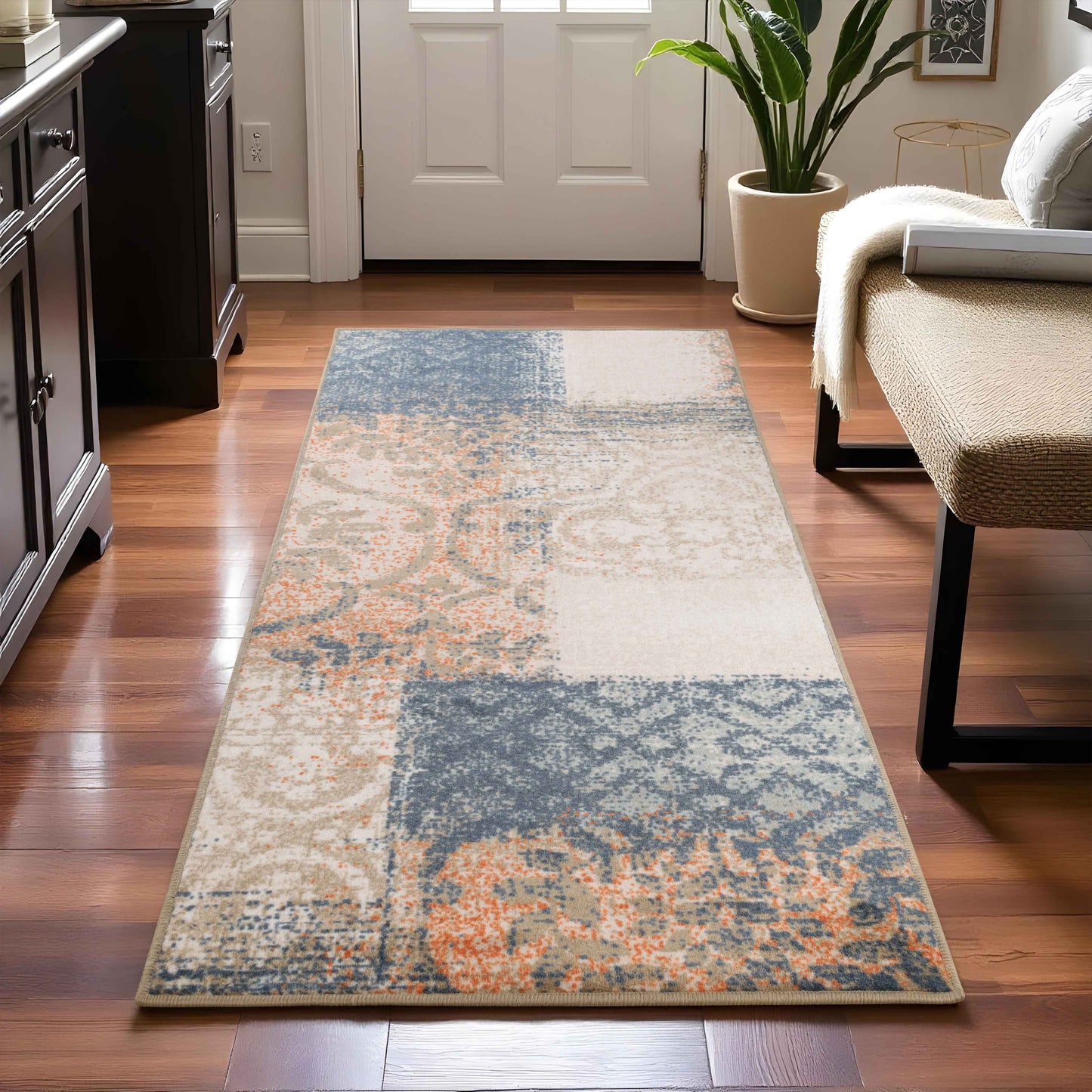 Bristol Distressed Abstract Damask Indoor Area Rug or Runner Rug
