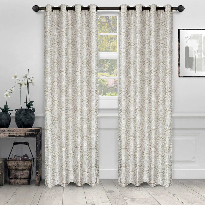 Eminence Jacquard Floral Medallion Grommet Curtain Panels (Set of 2) - MirrorBrass