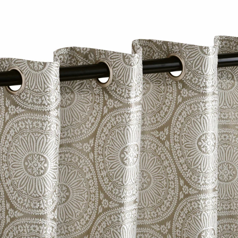 Eminence Jacquard Floral Medallion Grommet Curtain Panels (Set of 2) - MirrorBrass